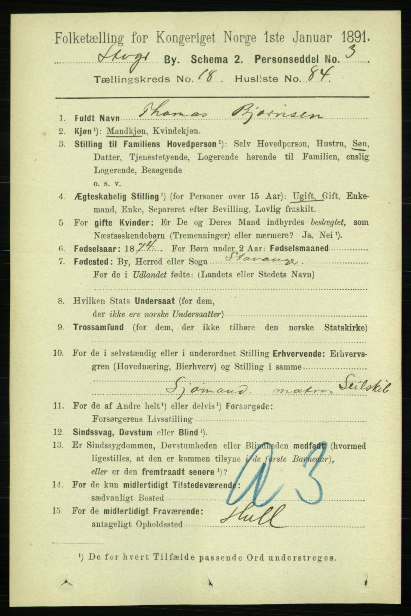 RA, 1891 census for 1103 Stavanger, 1891, p. 22416