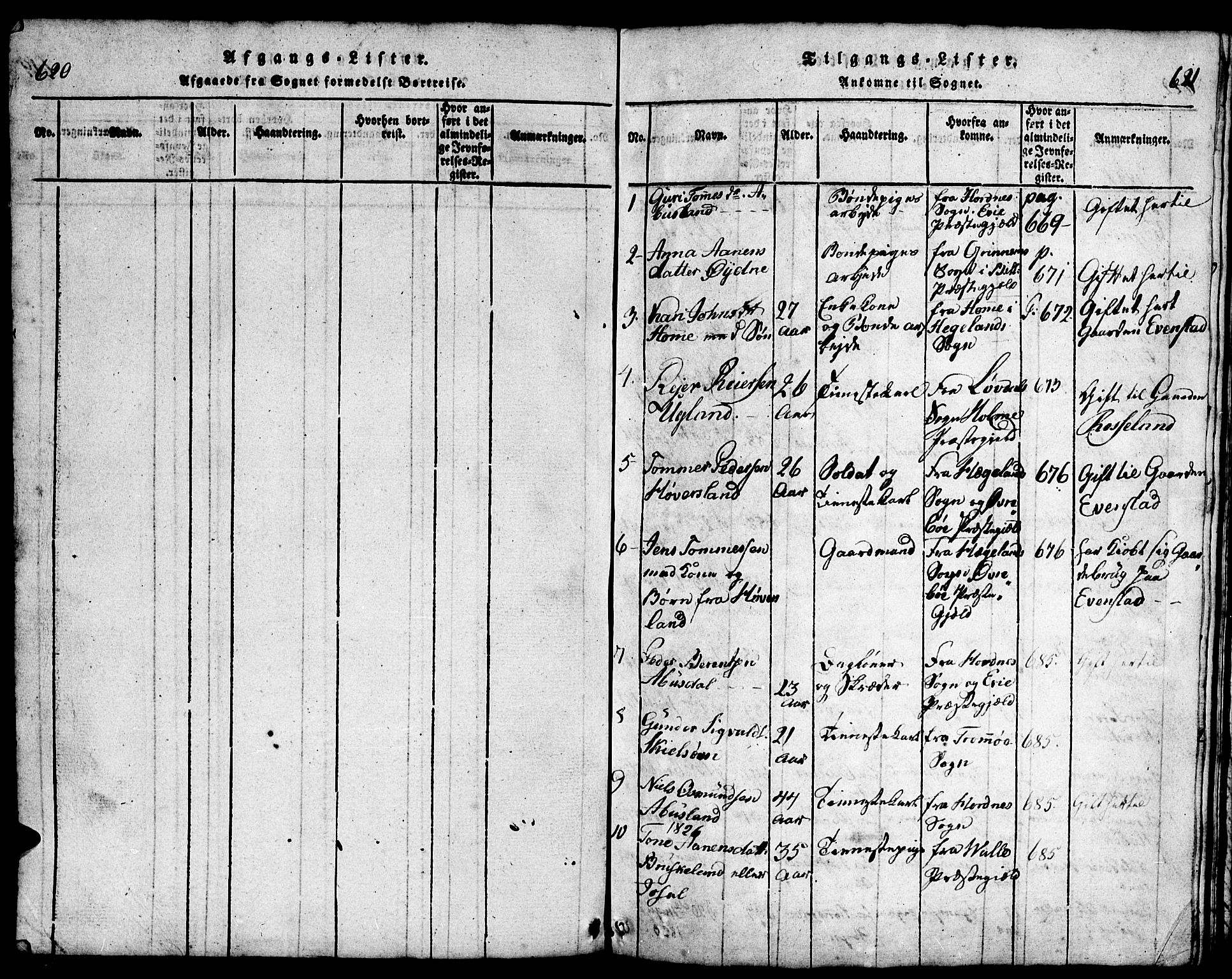 Bjelland sokneprestkontor, SAK/1111-0005/F/Fb/Fba/L0003: Parish register (copy) no. B 3, 1816-1870, p. 620-621