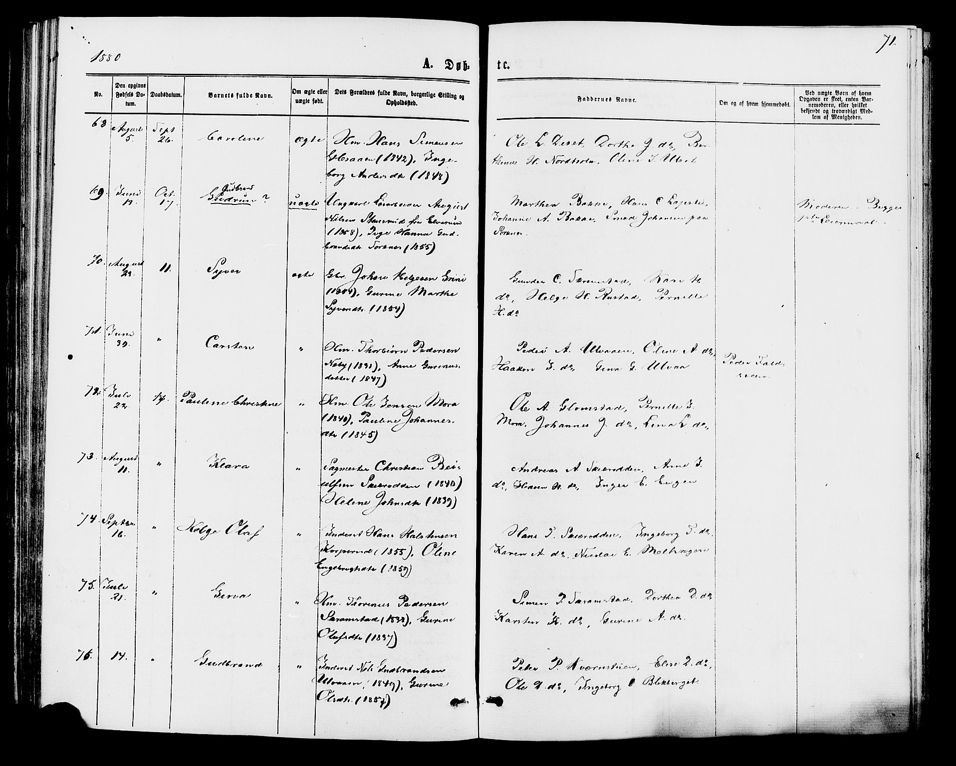 Åmot prestekontor, Hedmark, AV/SAH-PREST-056/H/Ha/Haa/L0009: Parish register (official) no. 9, 1875-1883, p. 71