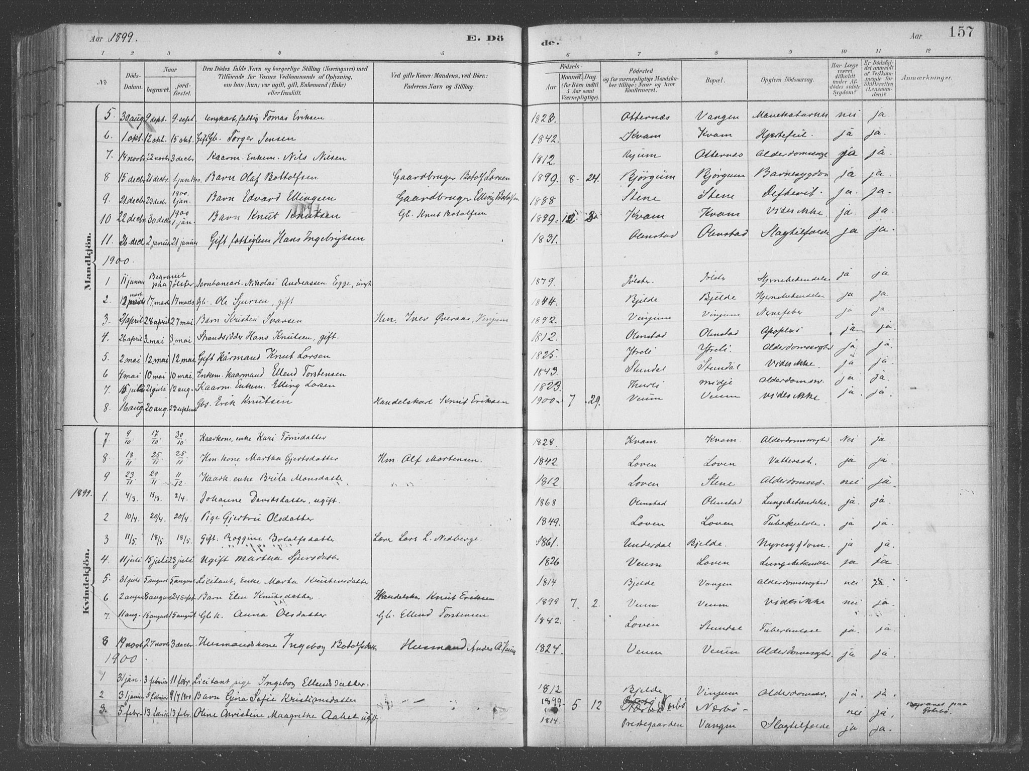 Aurland sokneprestembete, SAB/A-99937/H/Ha/Hab/L0001: Parish register (official) no. B  1, 1880-1909, p. 157