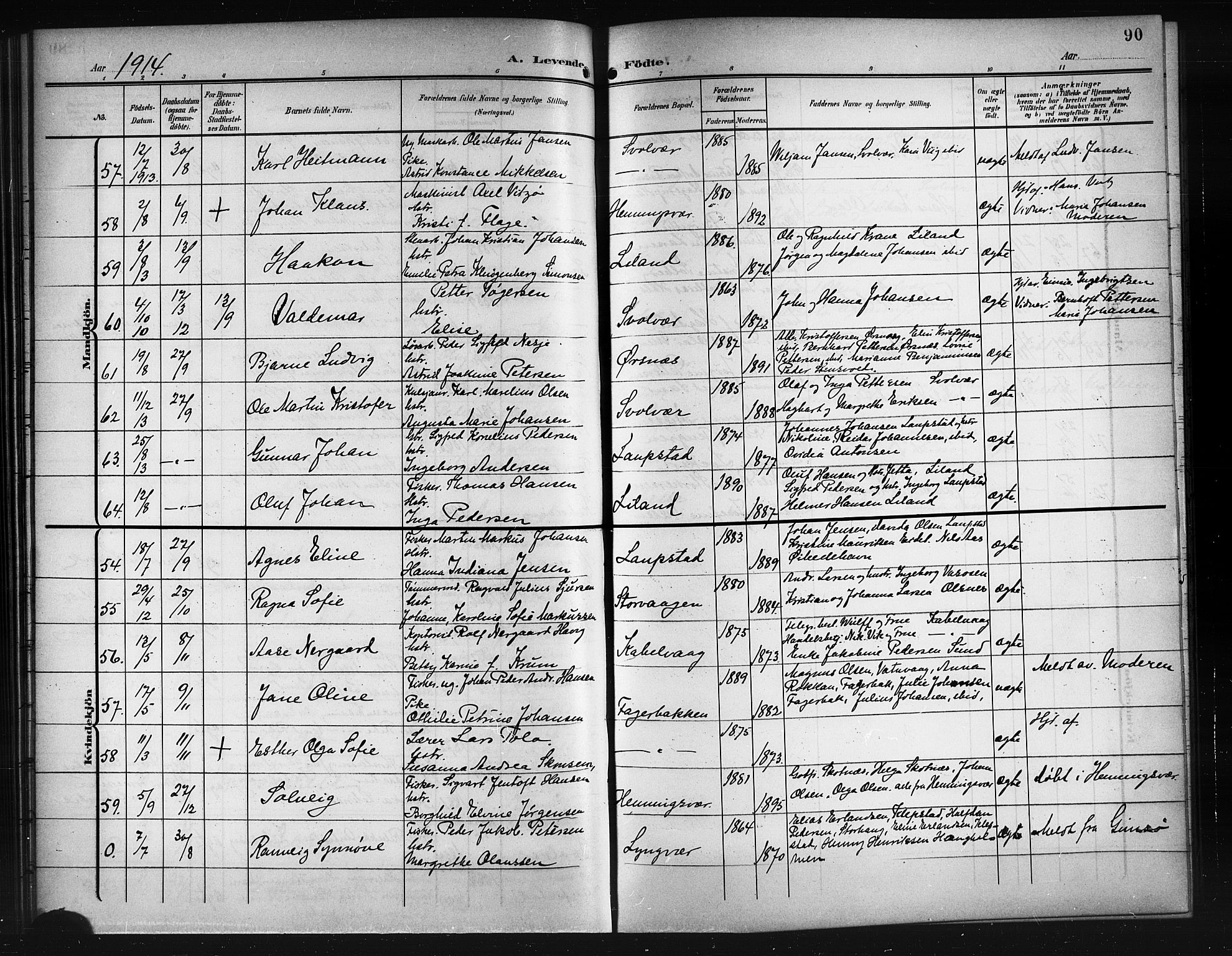 Ministerialprotokoller, klokkerbøker og fødselsregistre - Nordland, SAT/A-1459/874/L1079: Parish register (copy) no. 874C08, 1907-1915, p. 90