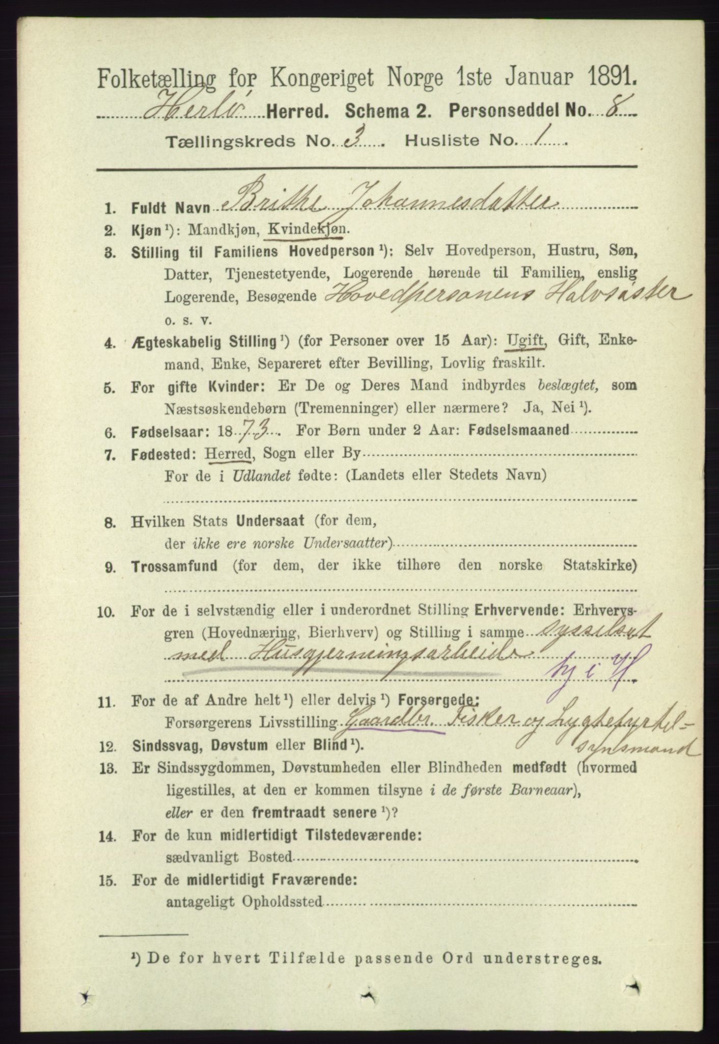 RA, 1891 census for 1258 Herdla, 1891, p. 1089