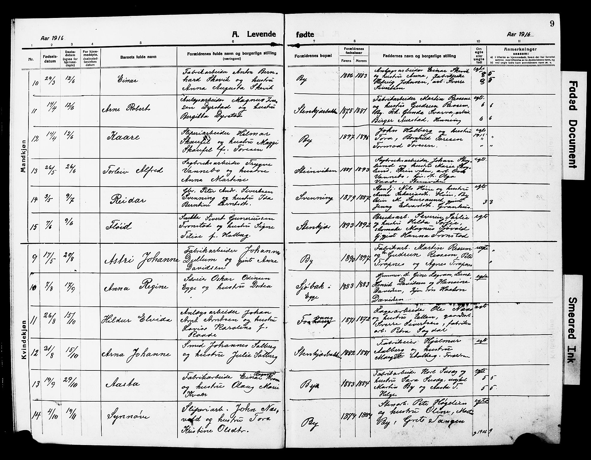 Ministerialprotokoller, klokkerbøker og fødselsregistre - Nord-Trøndelag, AV/SAT-A-1458/740/L0382: Parish register (copy) no. 740C03, 1915-1927, p. 9