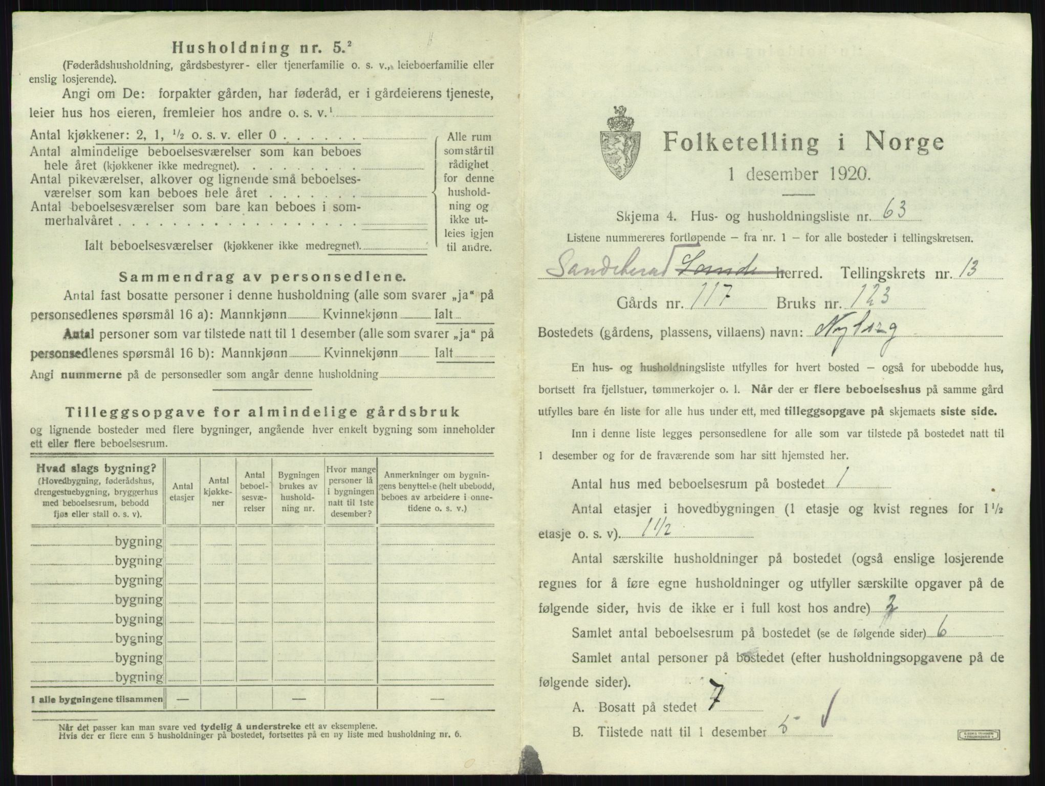 SAKO, 1920 census for Sandeherred, 1920, p. 2861