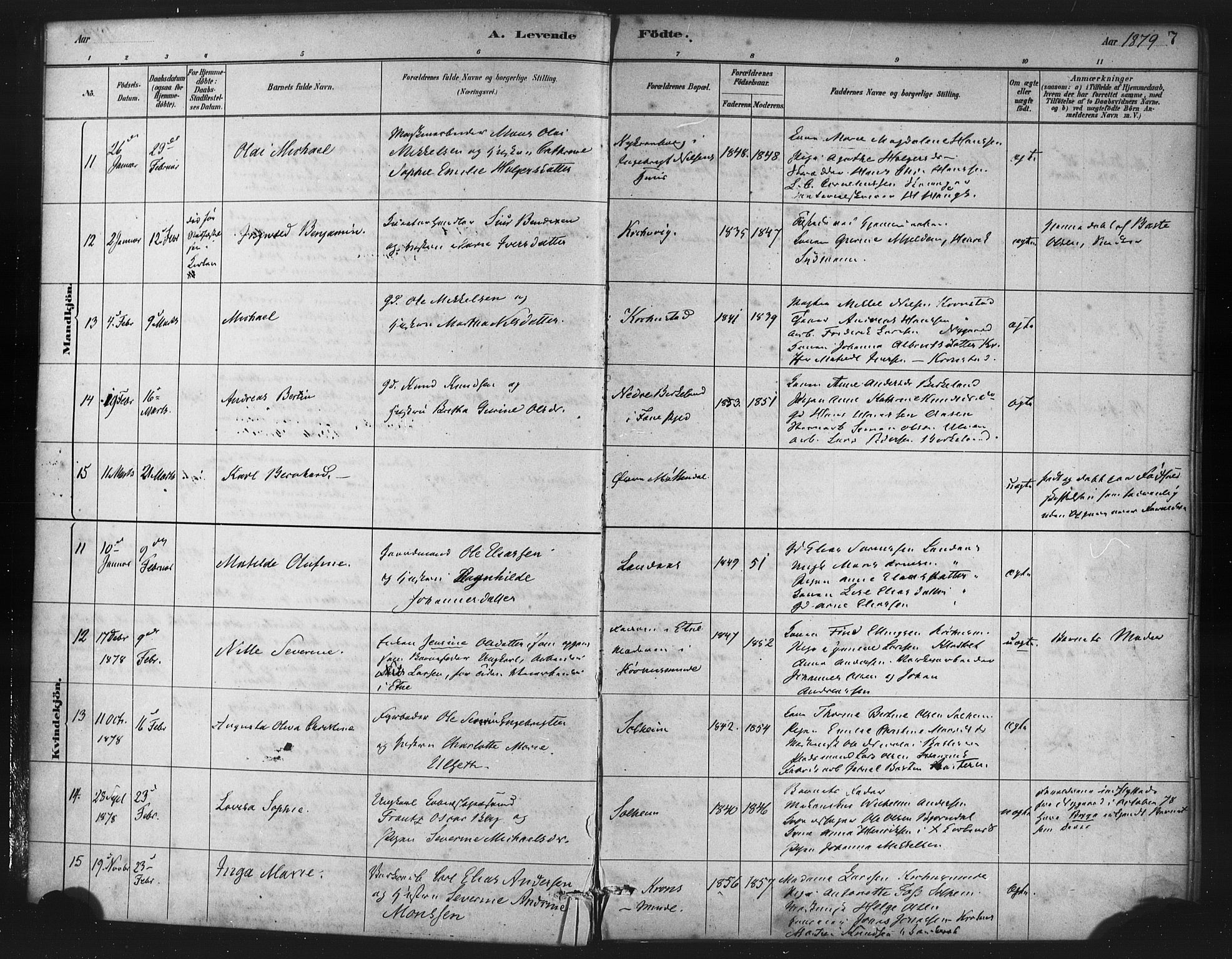 St. Jørgens hospital og Årstad sokneprestembete, AV/SAB-A-99934: Parish register (official) no. A 7, 1879-1886, p. 7