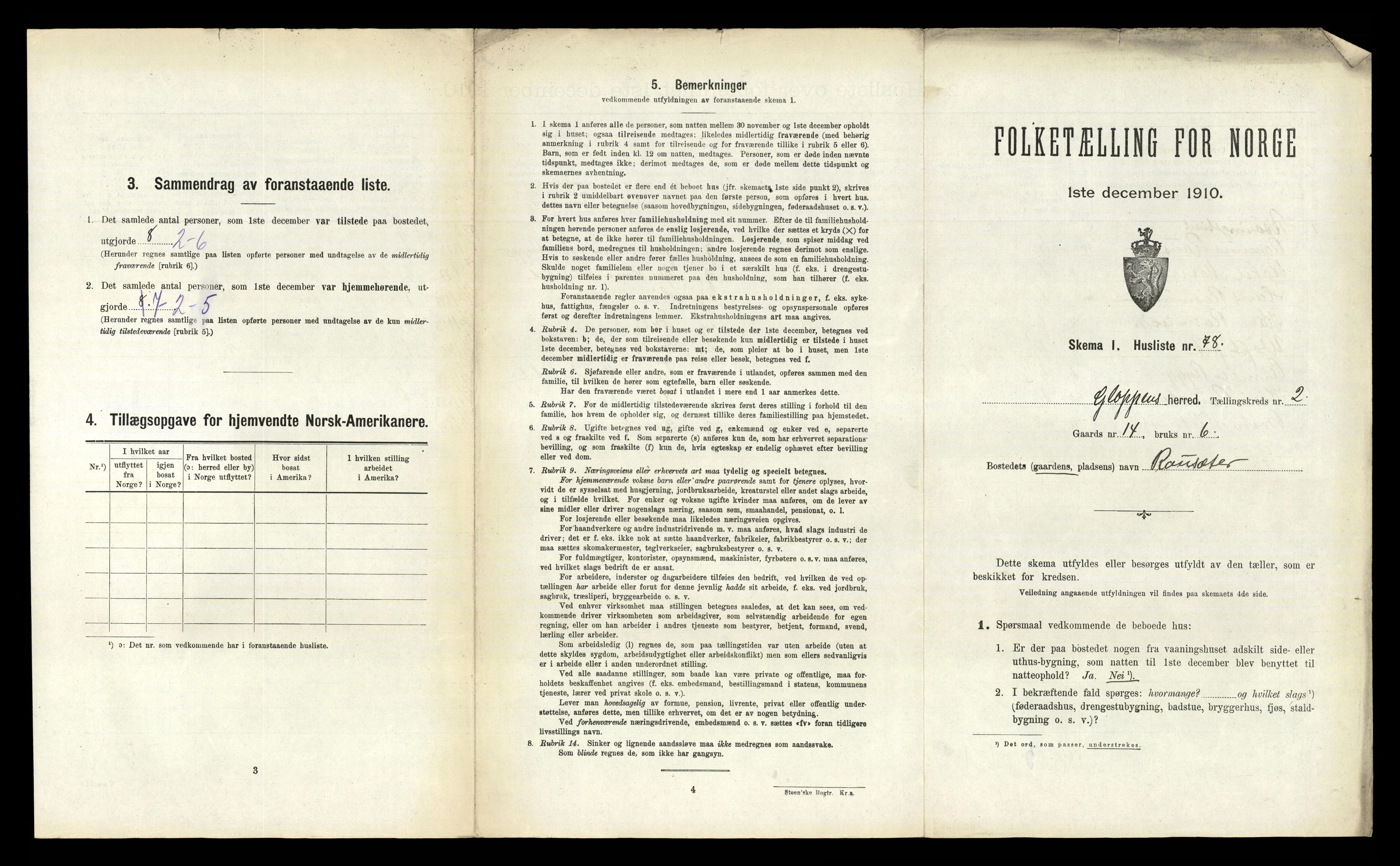 RA, 1910 census for Gloppen, 1910, p. 302