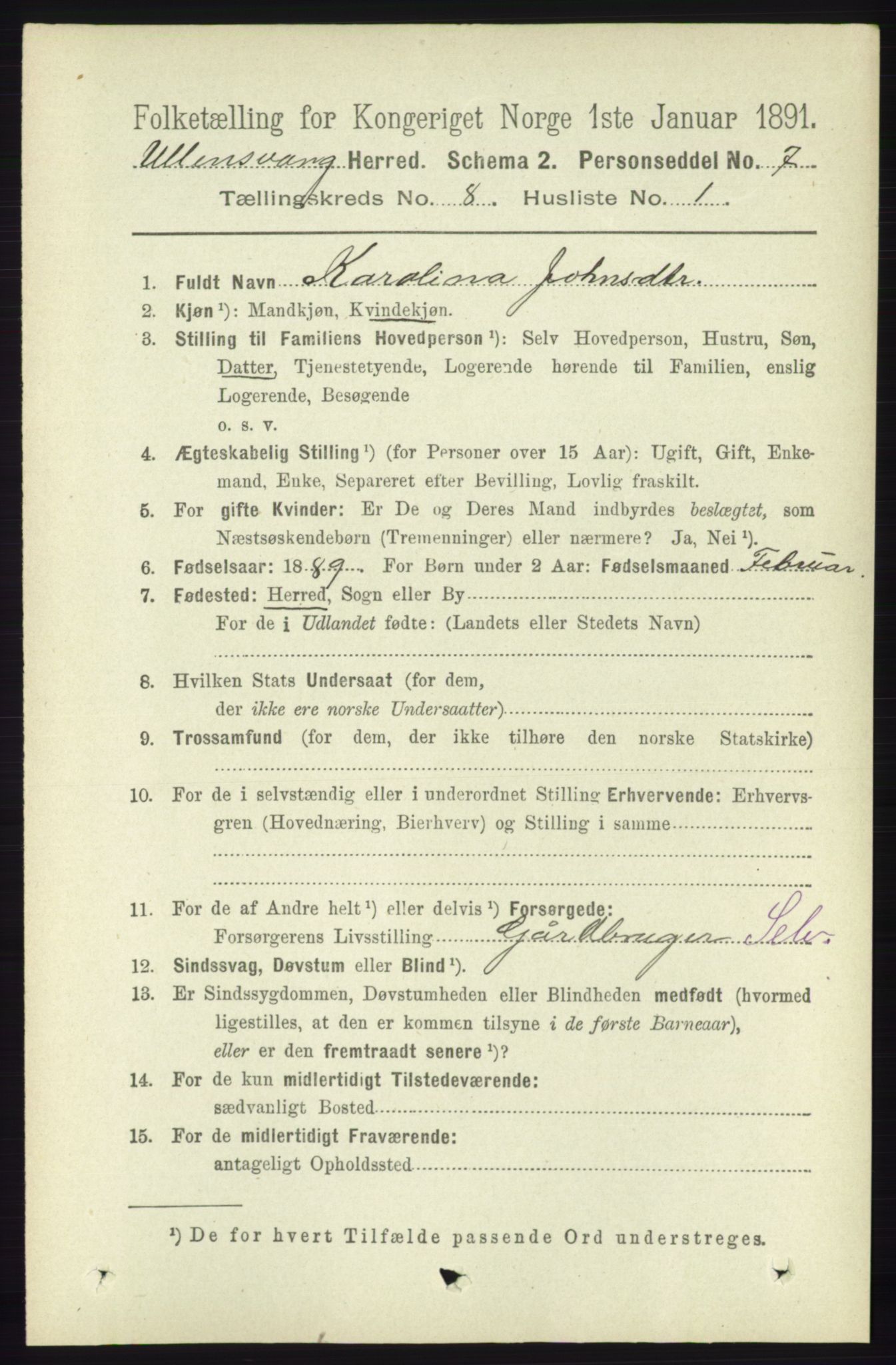 RA, 1891 census for 1230 Ullensvang, 1891, p. 2721