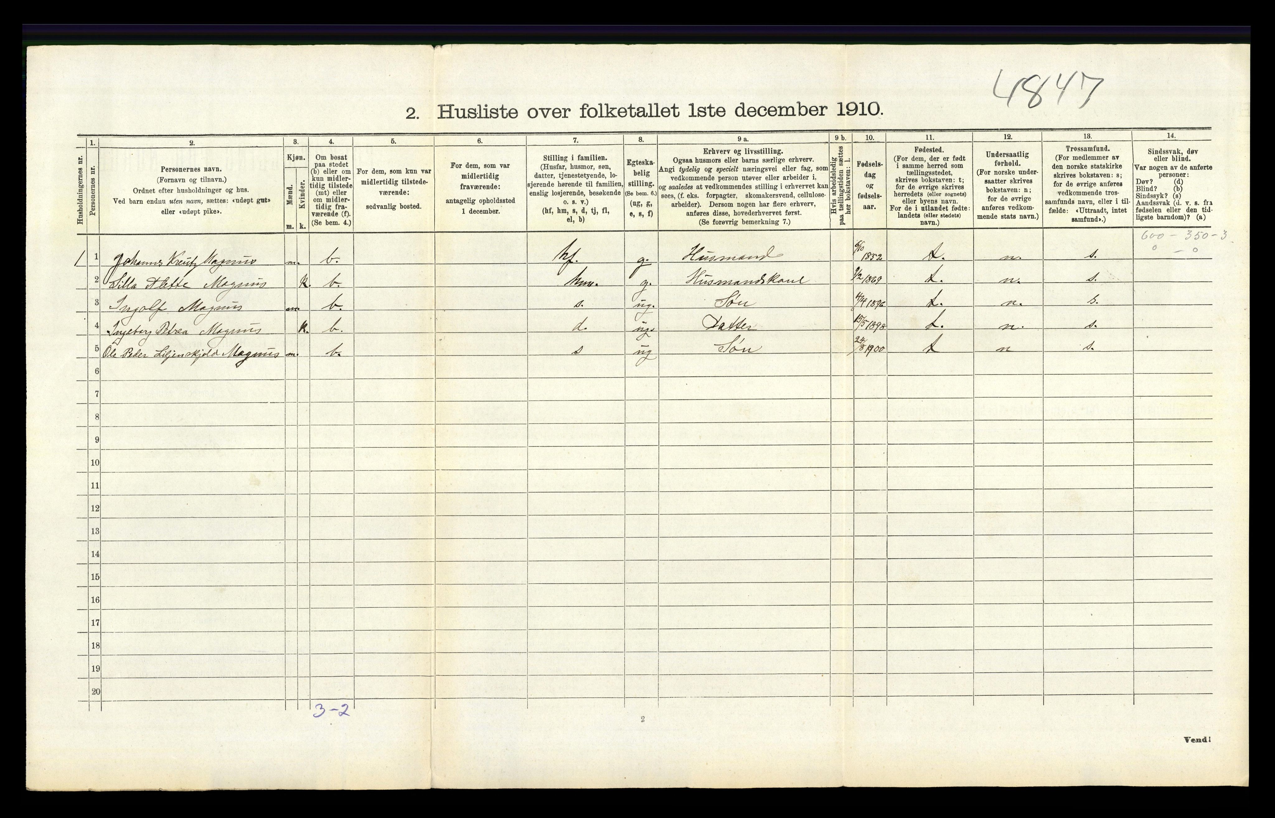 RA, 1910 census for Vikedal, 1910, p. 626