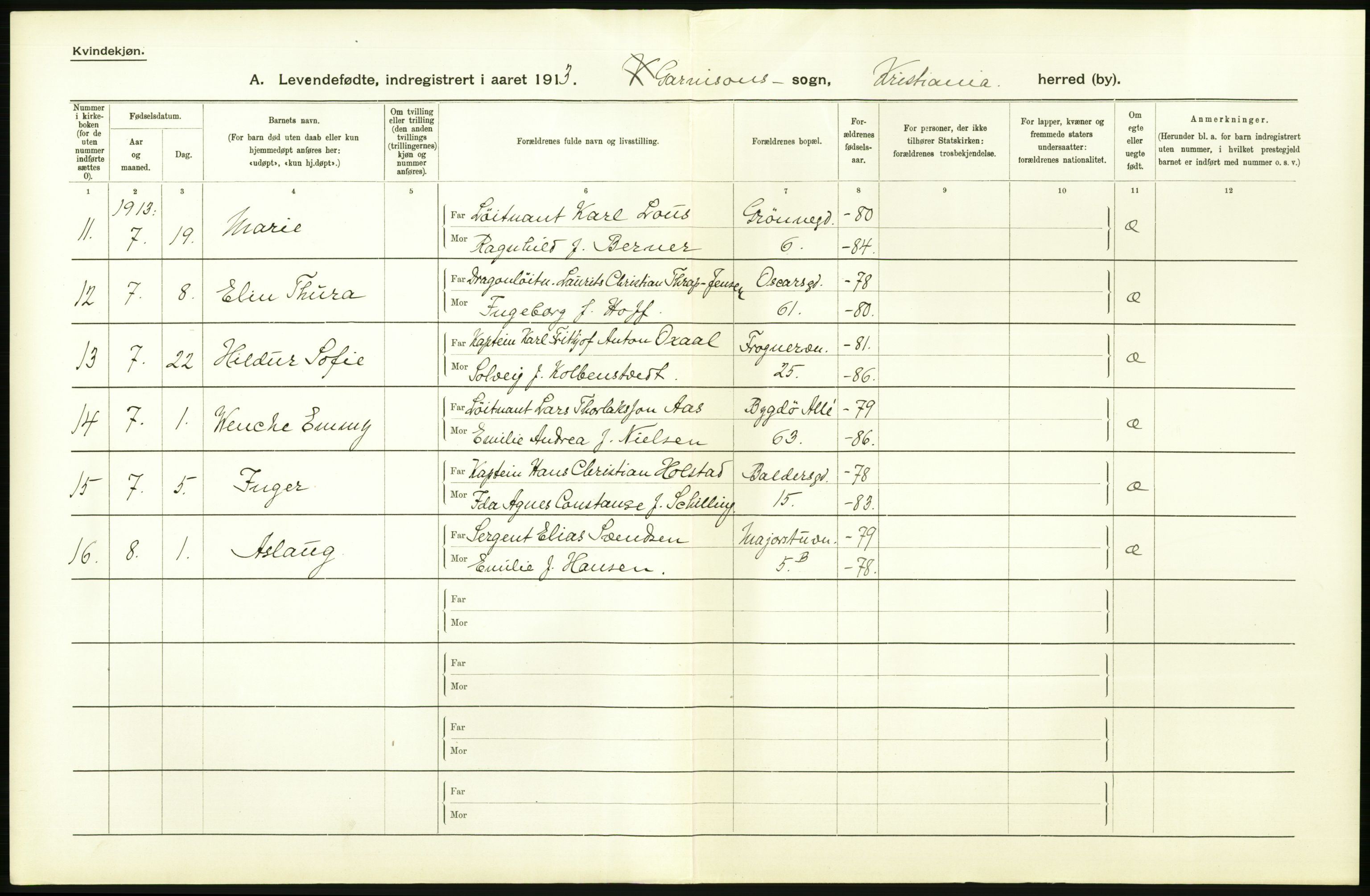 Statistisk sentralbyrå, Sosiodemografiske emner, Befolkning, AV/RA-S-2228/D/Df/Dfb/Dfbc/L0007: Kristiania: Levendefødte menn og kvinner., 1913, p. 744