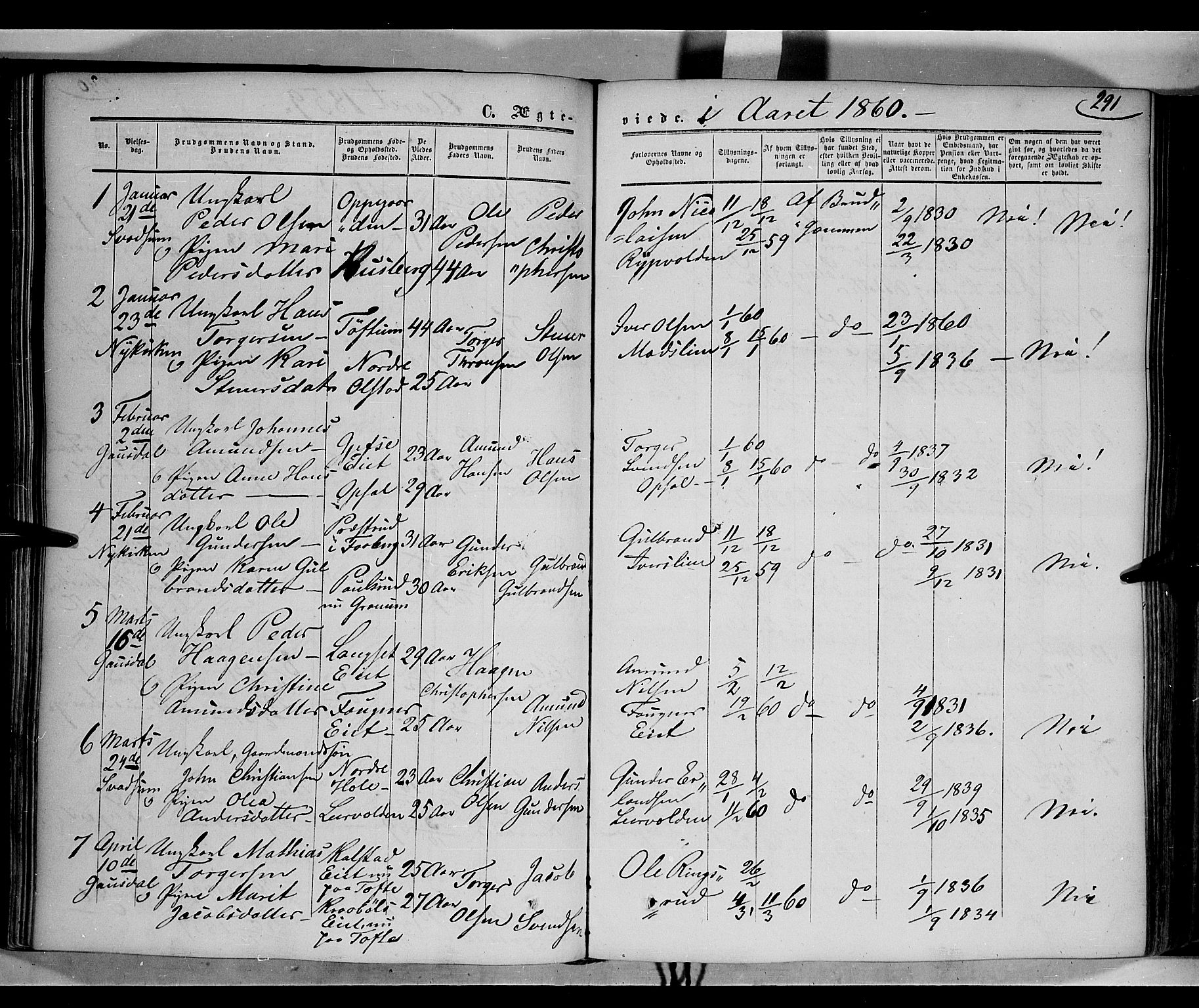 Gausdal prestekontor, SAH/PREST-090/H/Ha/Haa/L0008: Parish register (official) no. 8, 1850-1861, p. 291