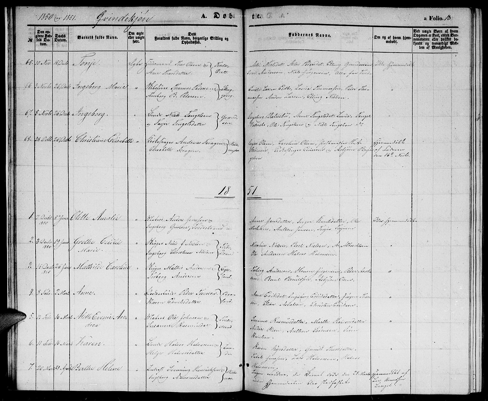 Holt sokneprestkontor, AV/SAK-1111-0021/F/Fb/L0007: Parish register (copy) no. B 7, 1849-1858, p. 18