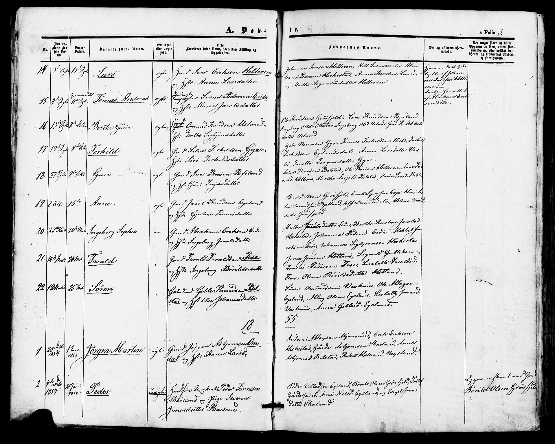 Lund sokneprestkontor, AV/SAST-A-101809/S06/L0010: Parish register (official) no. A 9, 1854-1886, p. 3