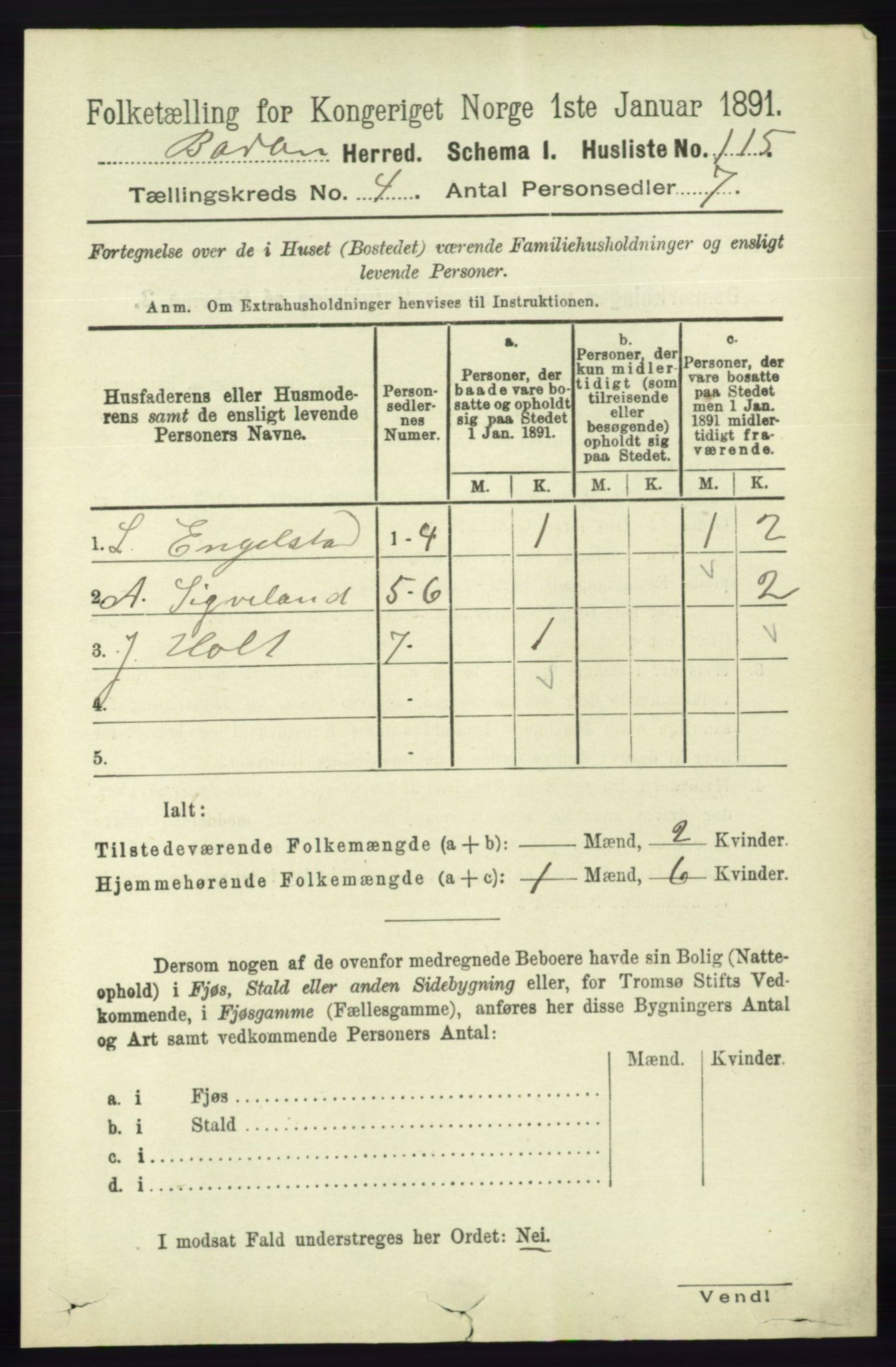 RA, 1891 census for 0990 Barbu, 1891, p. 2434