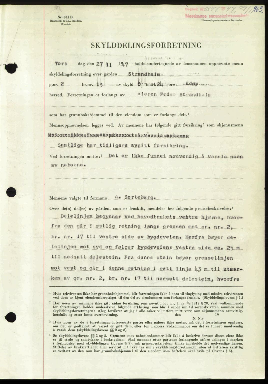 Nordmøre sorenskriveri, AV/SAT-A-4132/1/2/2Ca: Mortgage book no. A106, 1947-1947, Diary no: : 2847/1947