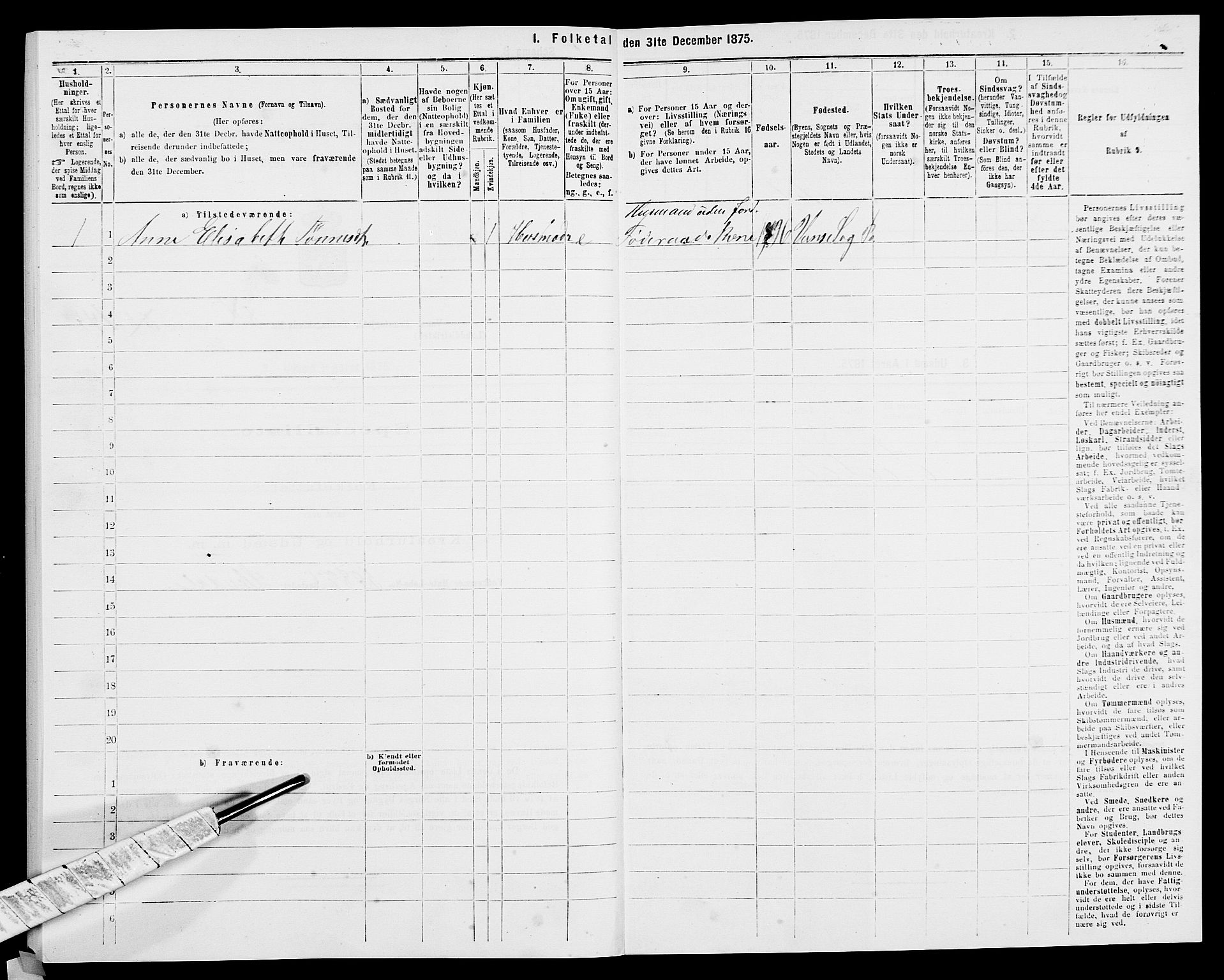 SAK, 1875 census for 1041L Vanse/Vanse og Farsund, 1875, p. 1768