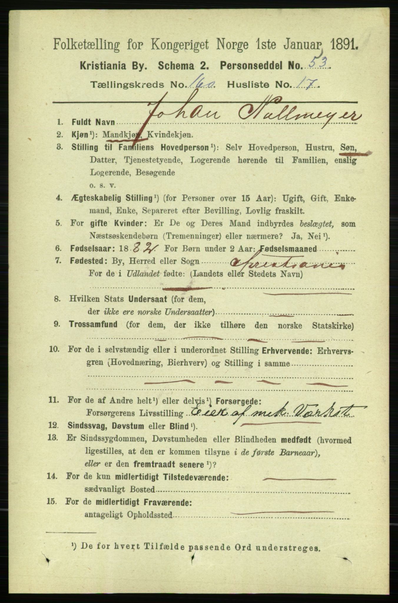 RA, 1891 census for 0301 Kristiania, 1891, p. 91174