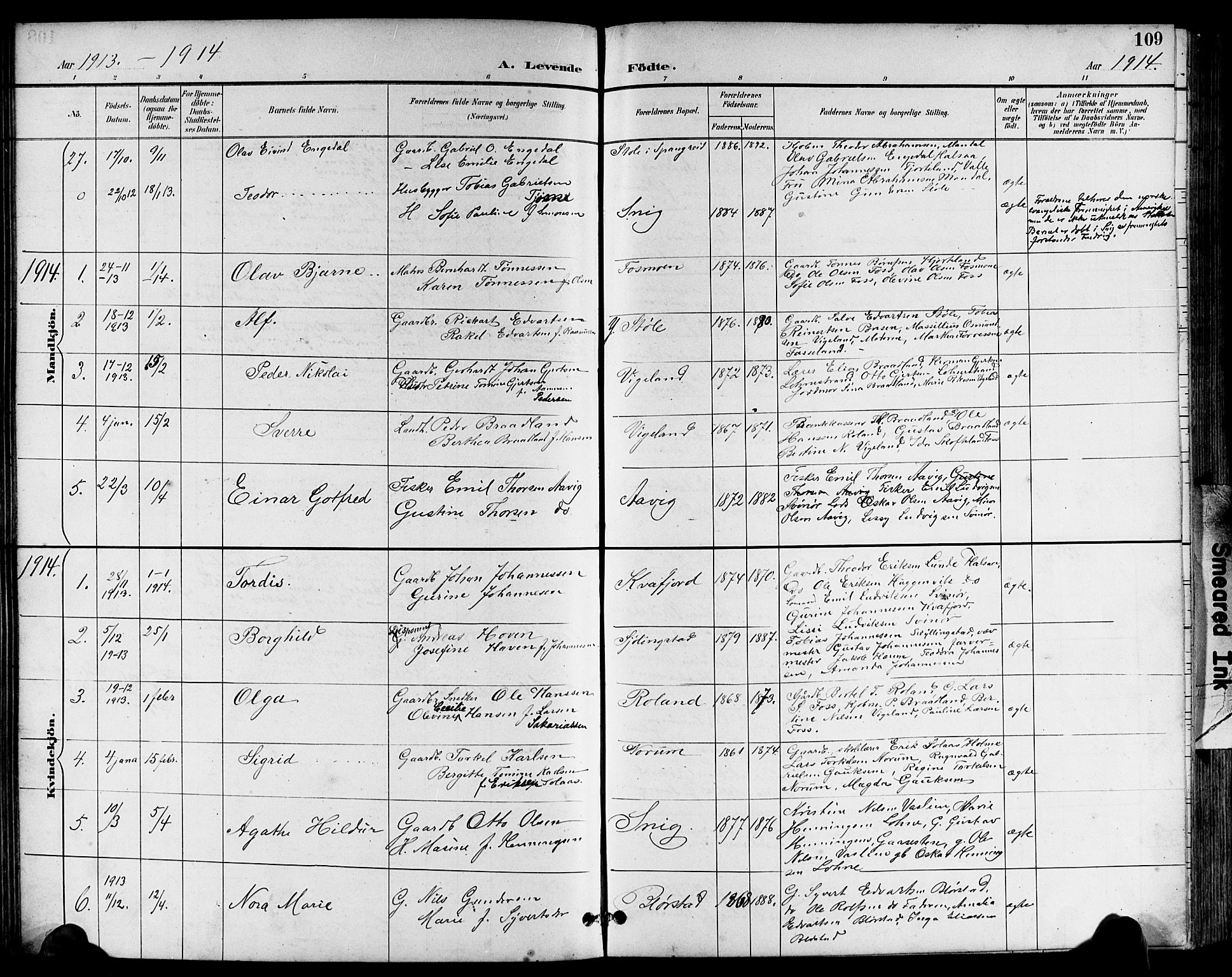 Sør-Audnedal sokneprestkontor, AV/SAK-1111-0039/F/Fb/Fbb/L0006: Parish register (copy) no. B 6, 1893-1915, p. 109