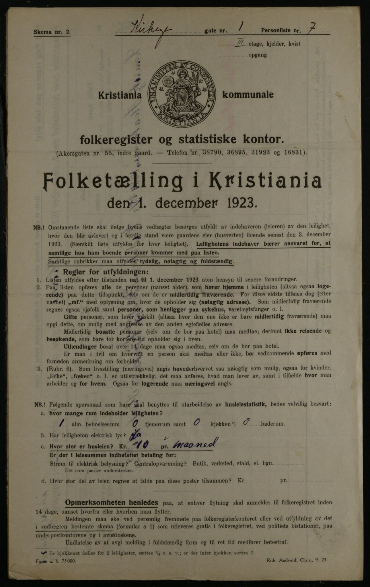 OBA, Municipal Census 1923 for Kristiania, 1923, p. 55515