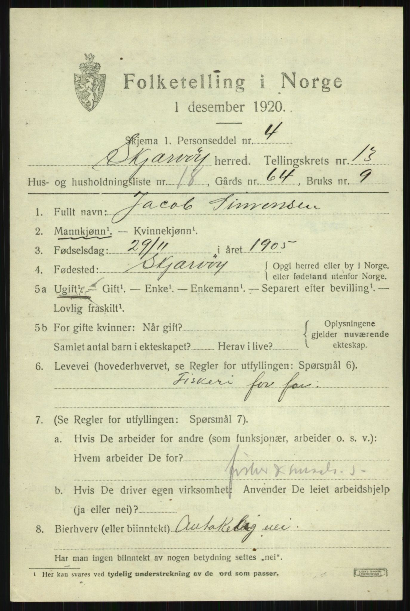 SATØ, 1920 census for Skjervøy, 1920, p. 6623