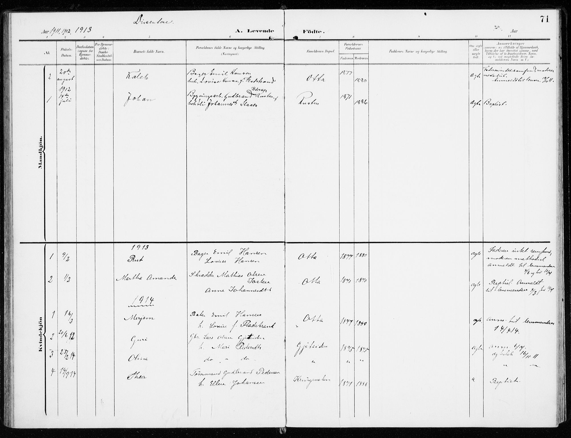 Sel prestekontor, SAH/PREST-074/H/Ha/Haa/L0002: Parish register (official) no. 2, 1905-1919, p. 71