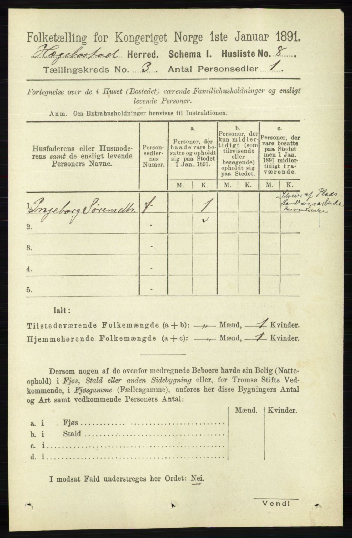 RA, 1891 census for 1034 Hægebostad, 1891, p. 824