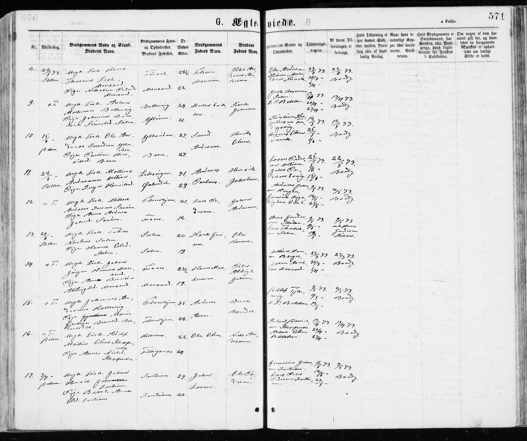 Ministerialprotokoller, klokkerbøker og fødselsregistre - Sør-Trøndelag, SAT/A-1456/640/L0576: Parish register (official) no. 640A01, 1846-1876, p. 571