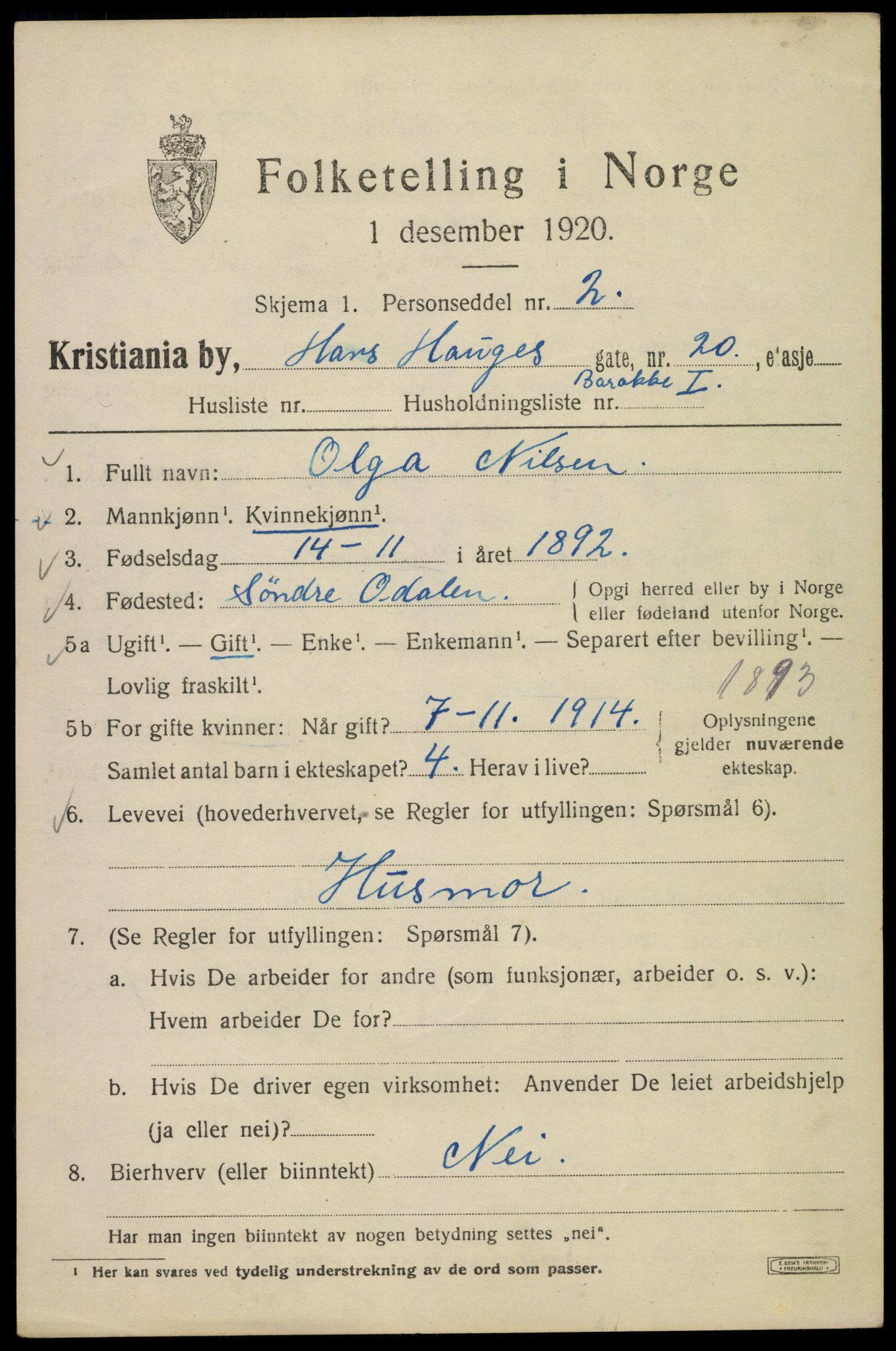 SAO, 1920 census for Kristiania, 1920, p. 269661