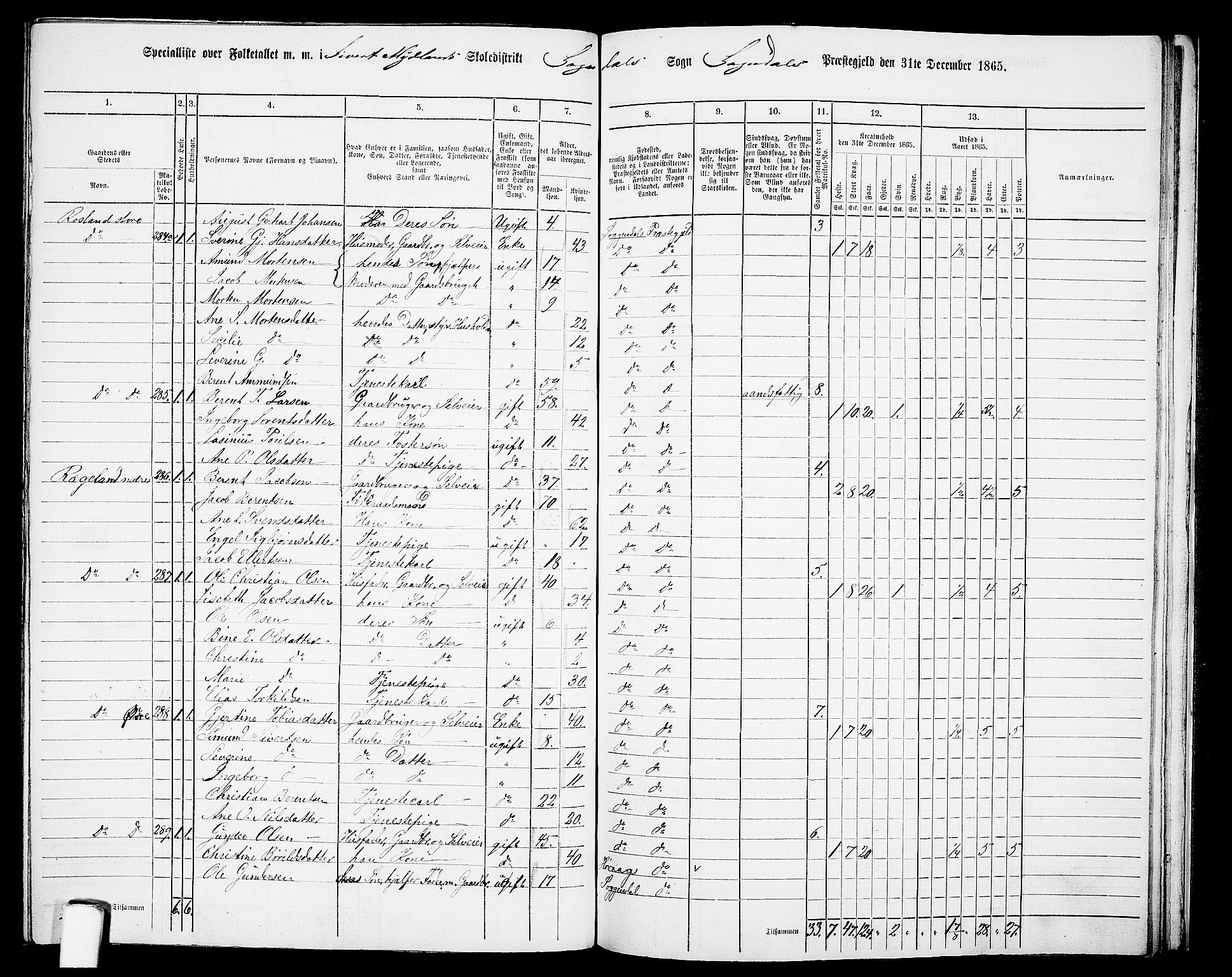 RA, 1865 census for Sokndal, 1865, p. 102