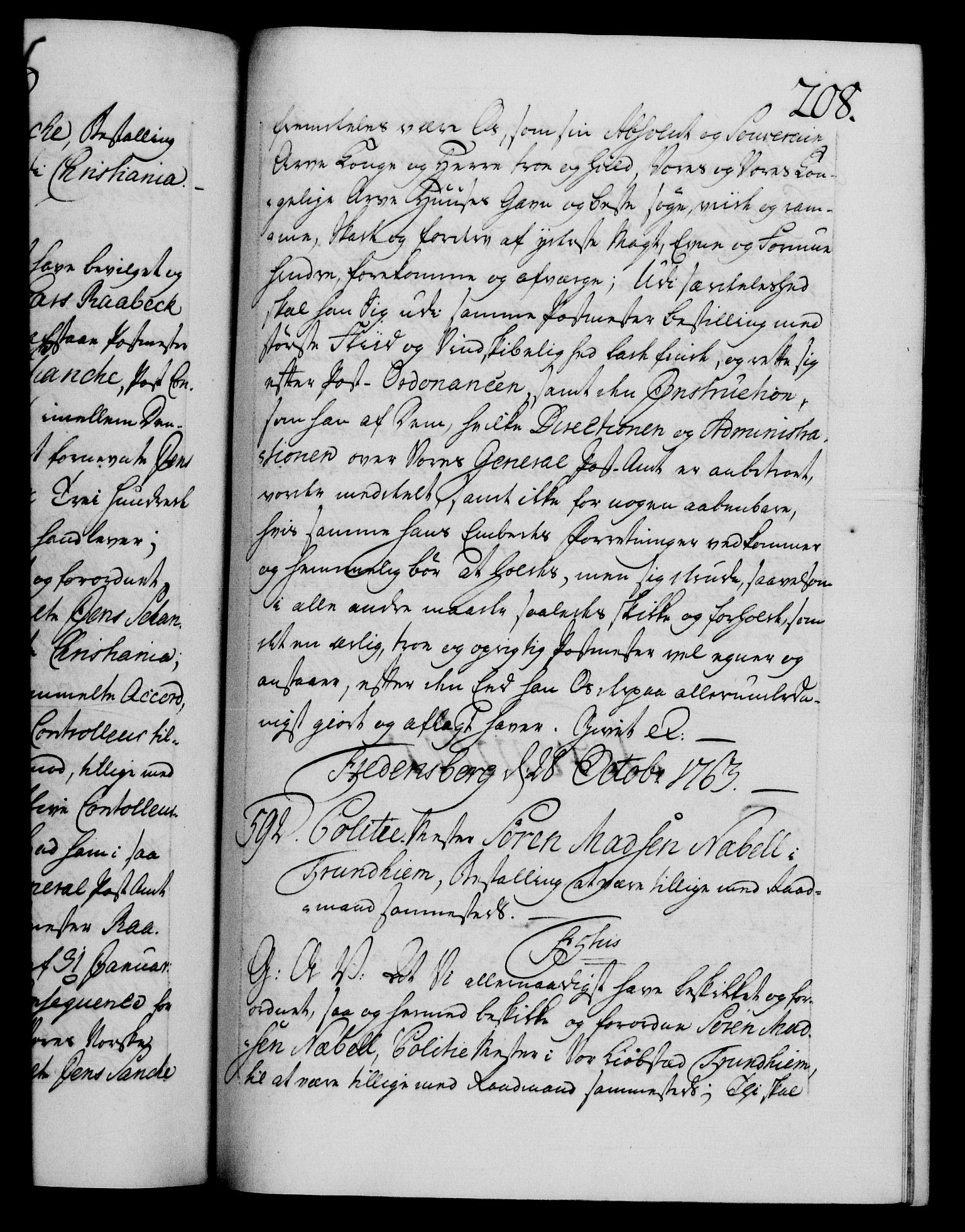 Danske Kanselli 1572-1799, RA/EA-3023/F/Fc/Fca/Fcaa/L0042: Norske registre, 1763-1766, p. 208a