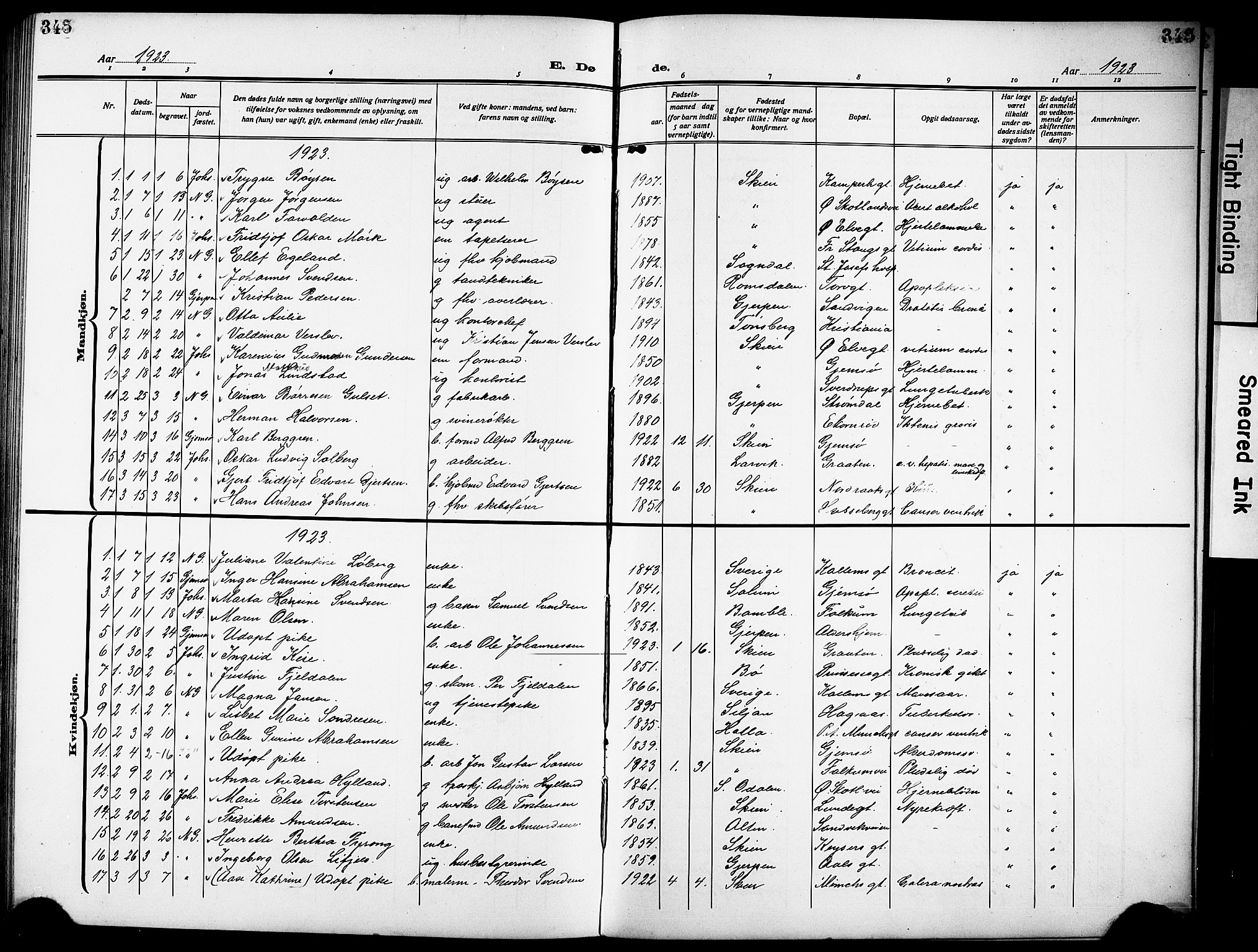 Skien kirkebøker, SAKO/A-302/G/Ga/L0010: Parish register (copy) no. 10, 1920-1931, p. 345