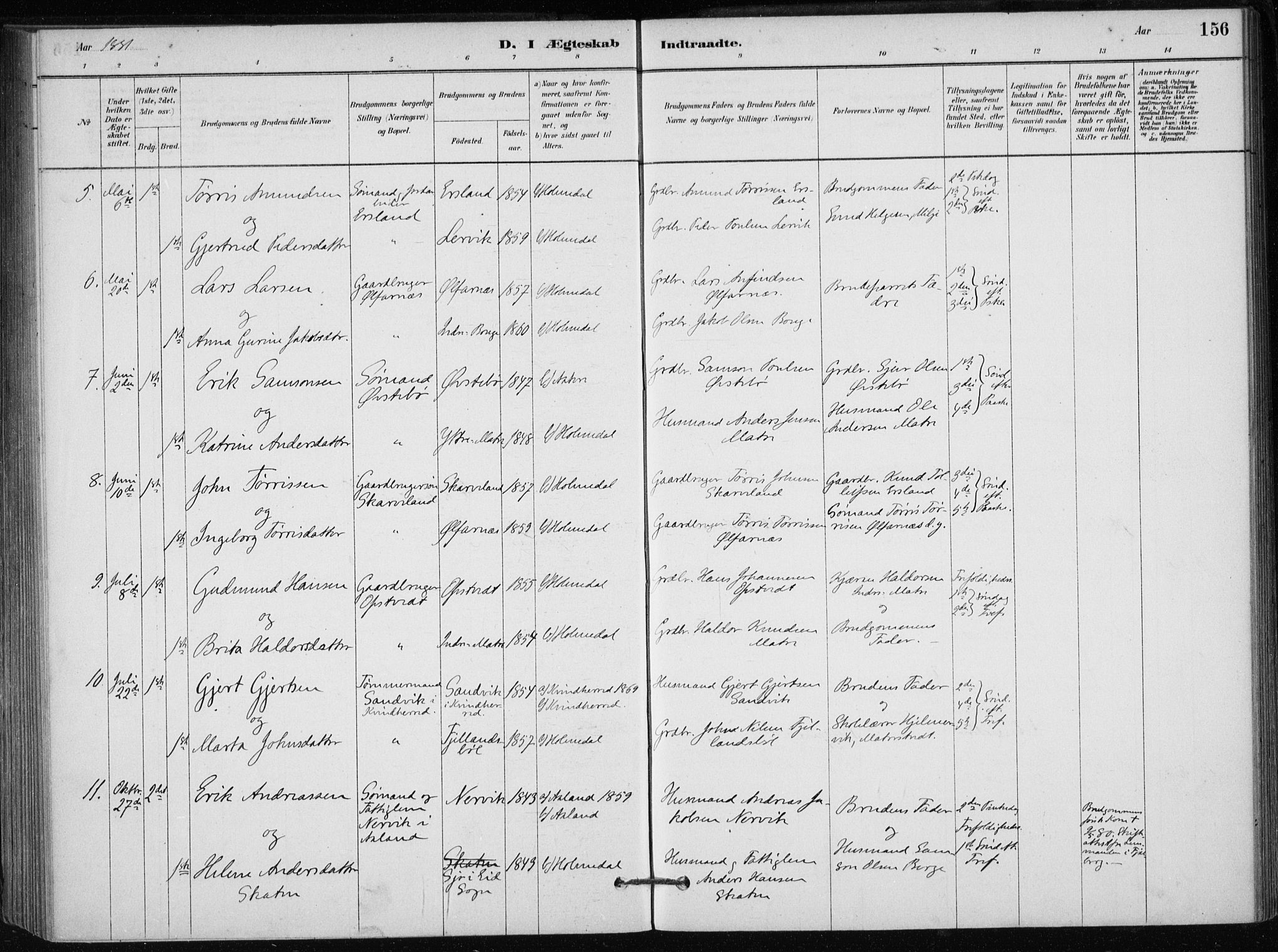 Skånevik sokneprestembete, SAB/A-77801/H/Haa: Parish register (official) no. C  1, 1879-1917, p. 156