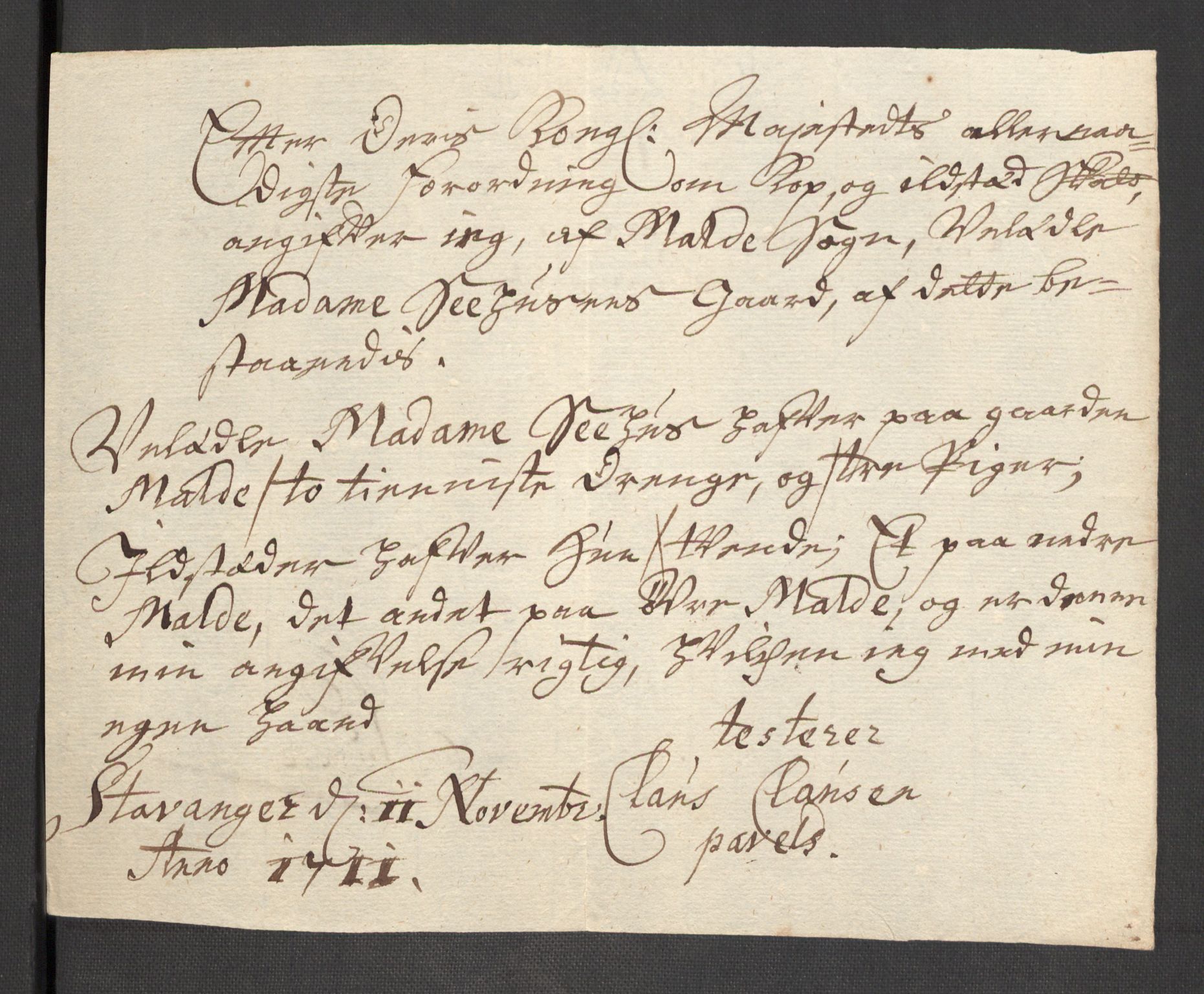 Rentekammeret inntil 1814, Reviderte regnskaper, Fogderegnskap, AV/RA-EA-4092/R46/L2735: Fogderegnskap Jæren og Dalane, 1711, p. 100