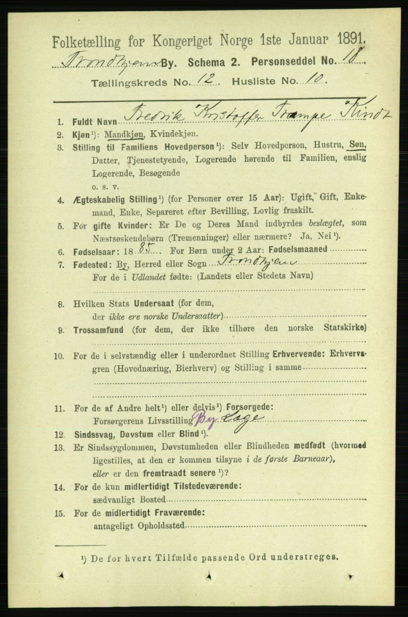 RA, 1891 census for 1601 Trondheim, 1891, p. 9585