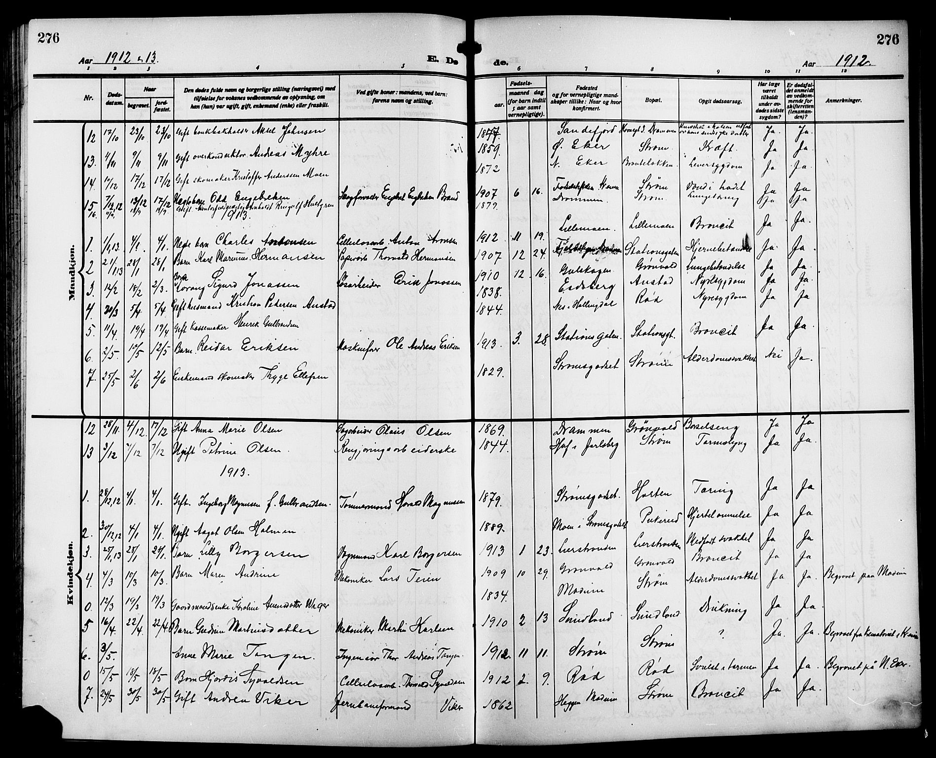 Strømsgodset kirkebøker, AV/SAKO-A-324/G/Ga/L0003: Parish register (copy) no. 3, 1911-1926, p. 276