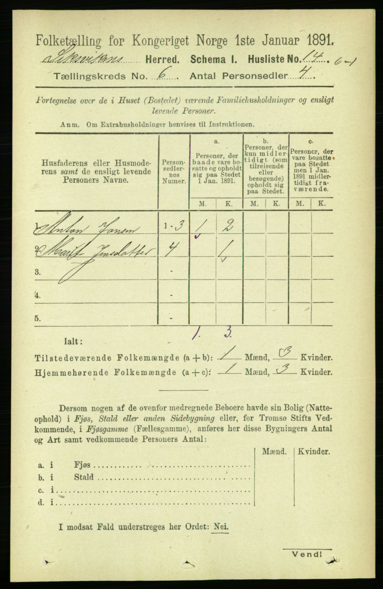 RA, 1891 census for 1718 Leksvik, 1891, p. 3146