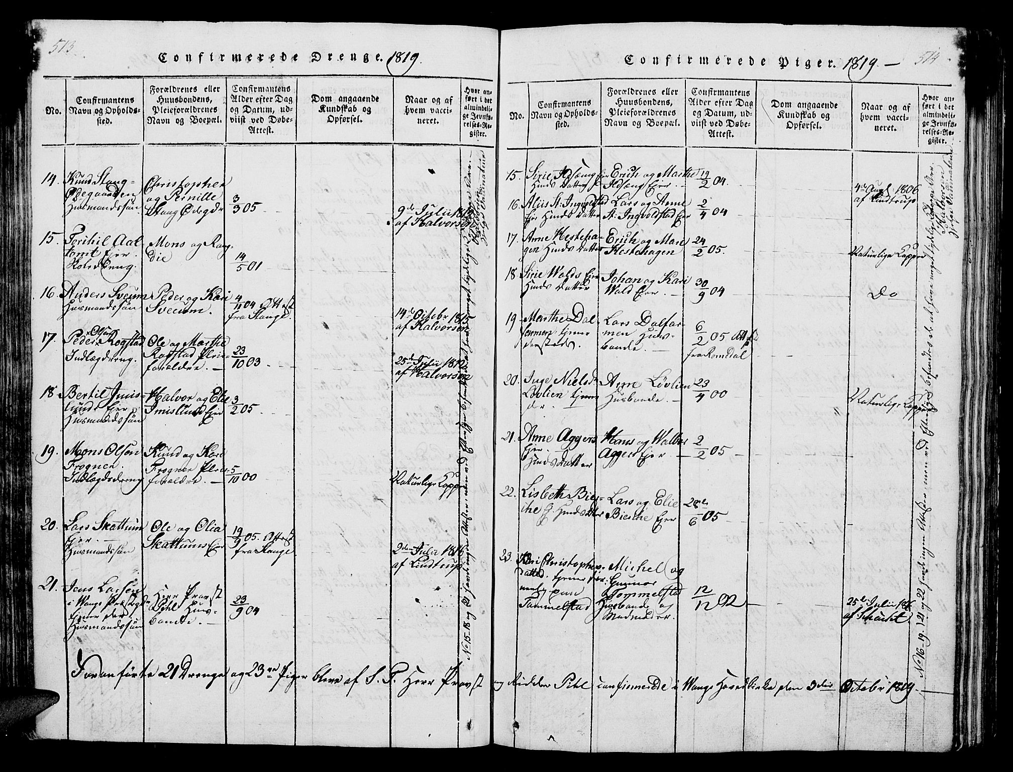 Vang prestekontor, Hedmark, AV/SAH-PREST-008/H/Ha/Hab/L0004: Parish register (copy) no. 4, 1813-1827, p. 513-514