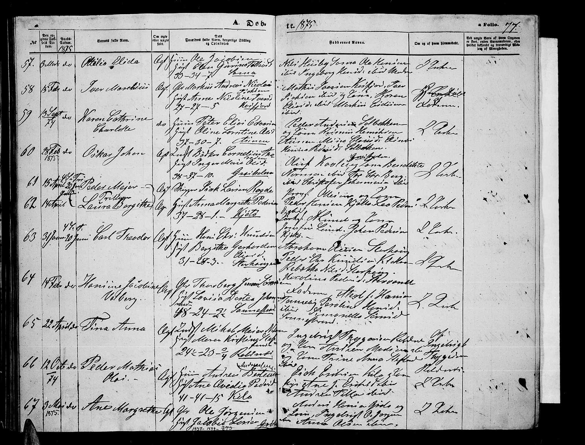 Trondenes sokneprestkontor, AV/SATØ-S-1319/H/Hb/L0009klokker: Parish register (copy) no. 9, 1870-1876, p. 77
