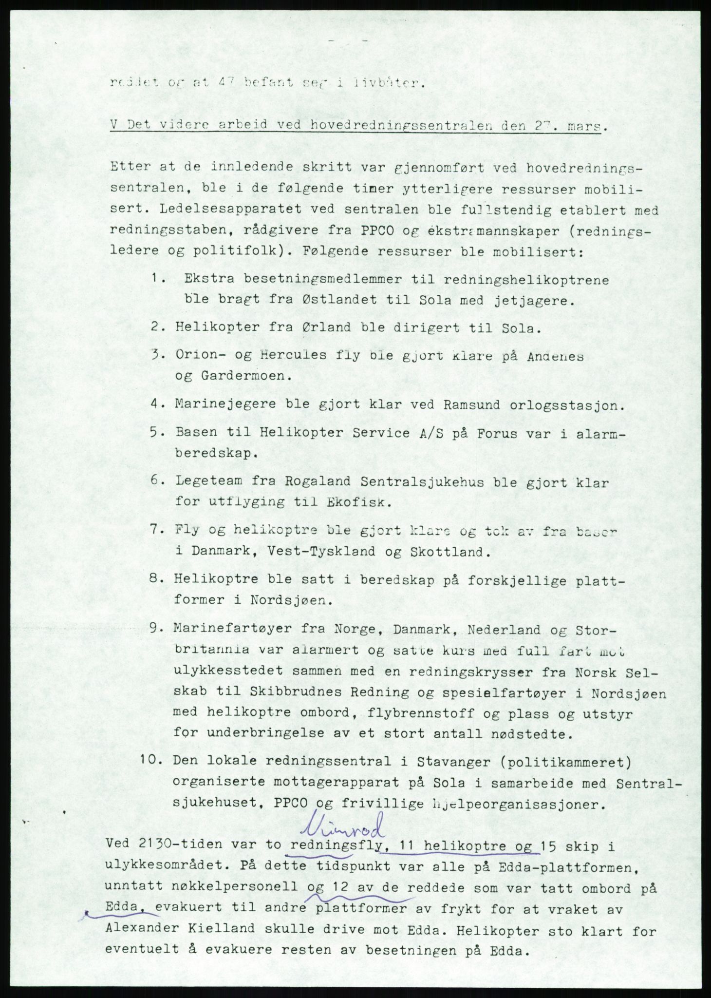 Justisdepartementet, Granskningskommisjonen ved Alexander Kielland-ulykken 27.3.1980, RA/S-1165/D/L0017: P Hjelpefartøy (Doku.liste + P1-P6 av 6)/Q Hovedredningssentralen (Q0-Q27 av 27), 1980-1981, p. 351