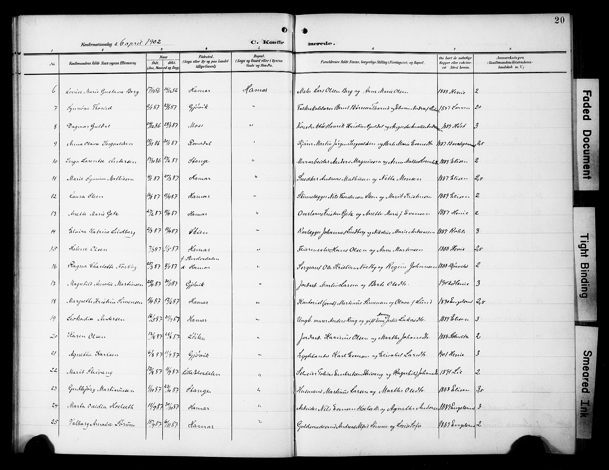 Hamar prestekontor, AV/SAH-DOMPH-002/H/Ha/Hab/L0002: Parish register (copy) no. 2, 1899-1929, p. 20