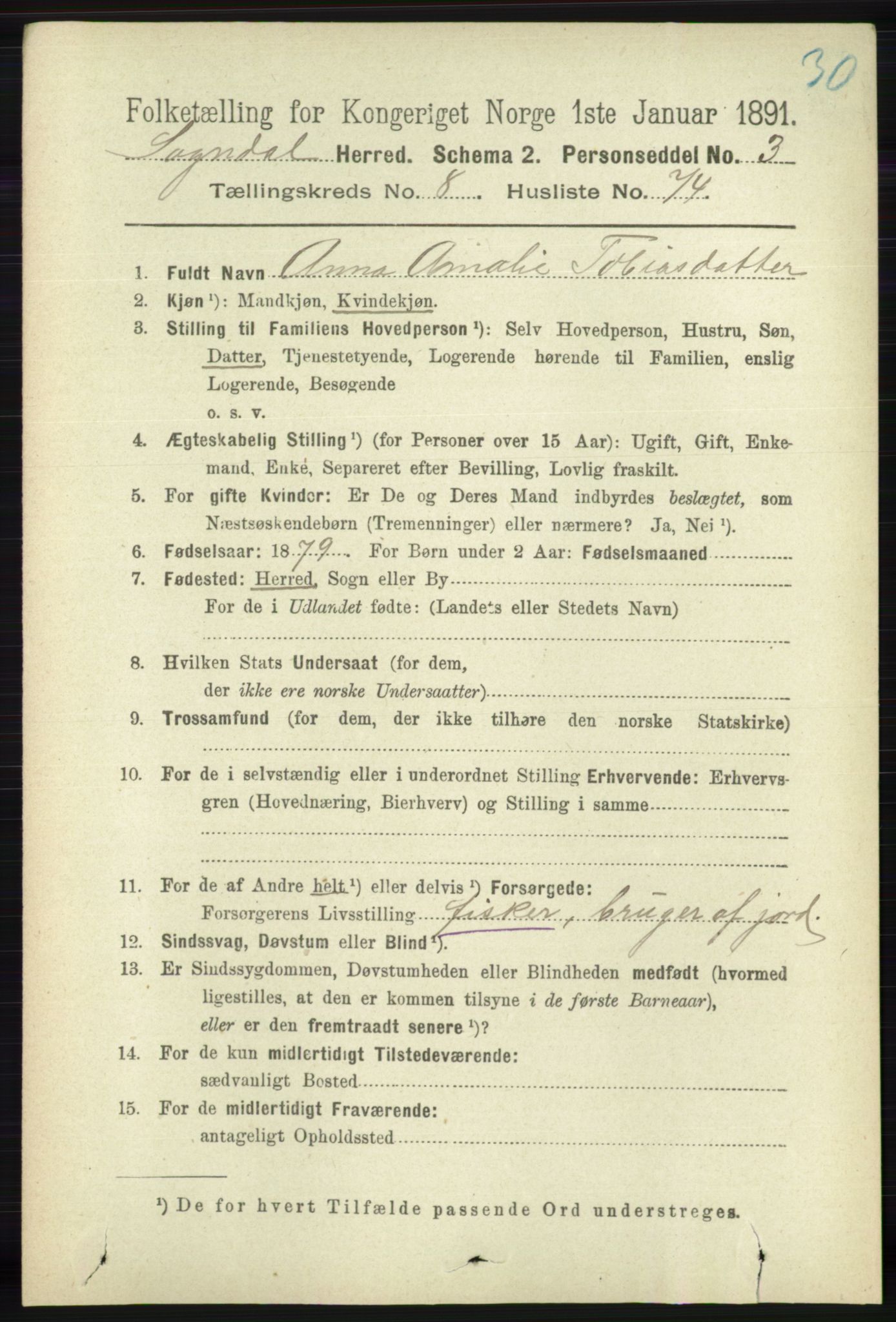 RA, 1891 census for 1111 Sokndal, 1891, p. 3108