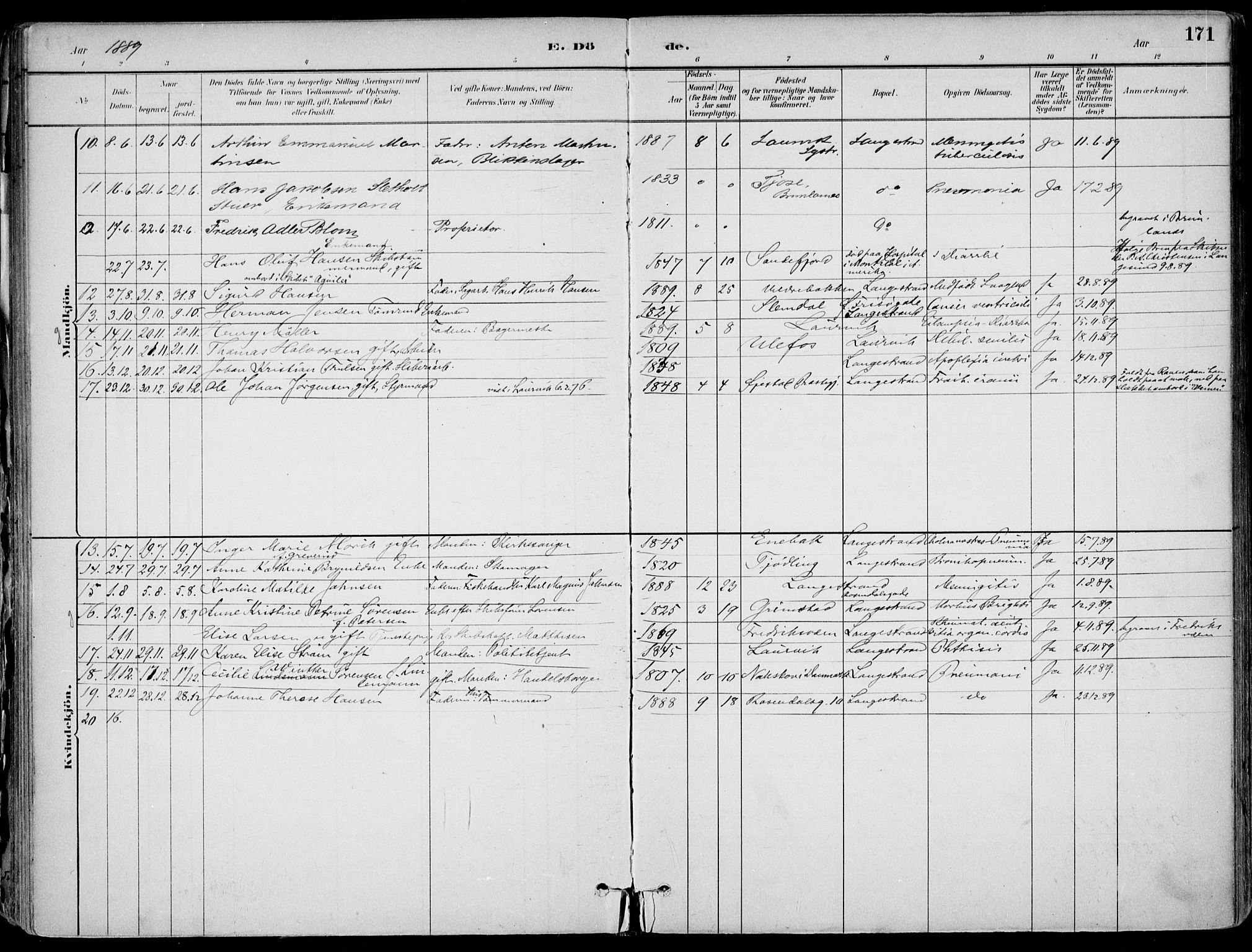 Larvik kirkebøker, AV/SAKO-A-352/F/Fb/L0004: Parish register (official) no. II 4, 1884-1902, p. 171