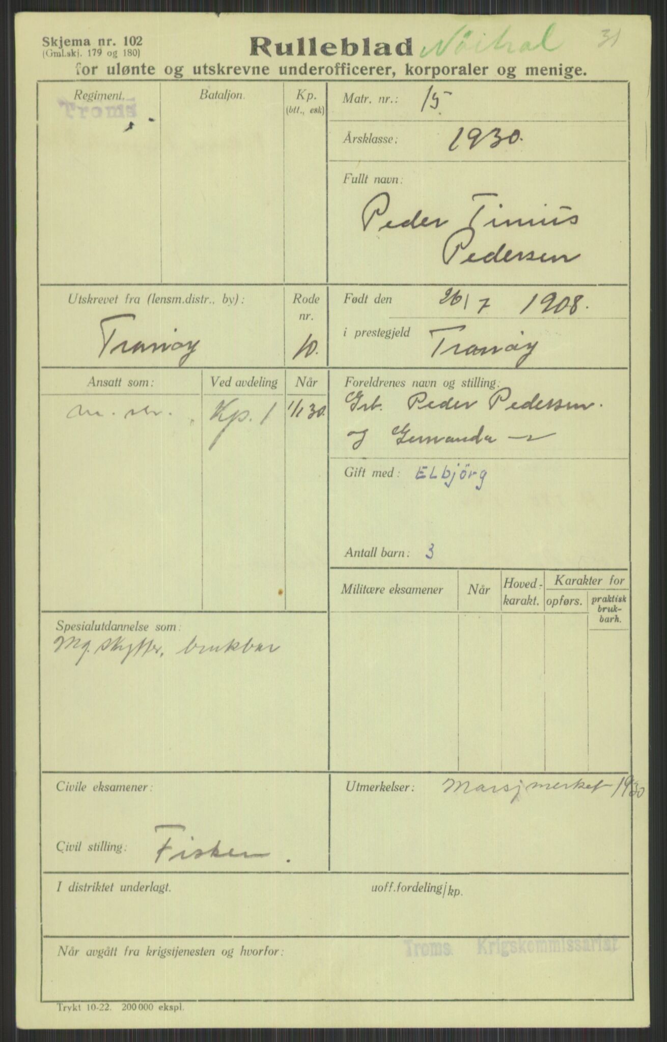 Forsvaret, Troms infanteriregiment nr. 16, AV/RA-RAFA-3146/P/Pa/L0014: Rulleblad for regimentets menige mannskaper, årsklasse 1930, 1930, p. 875