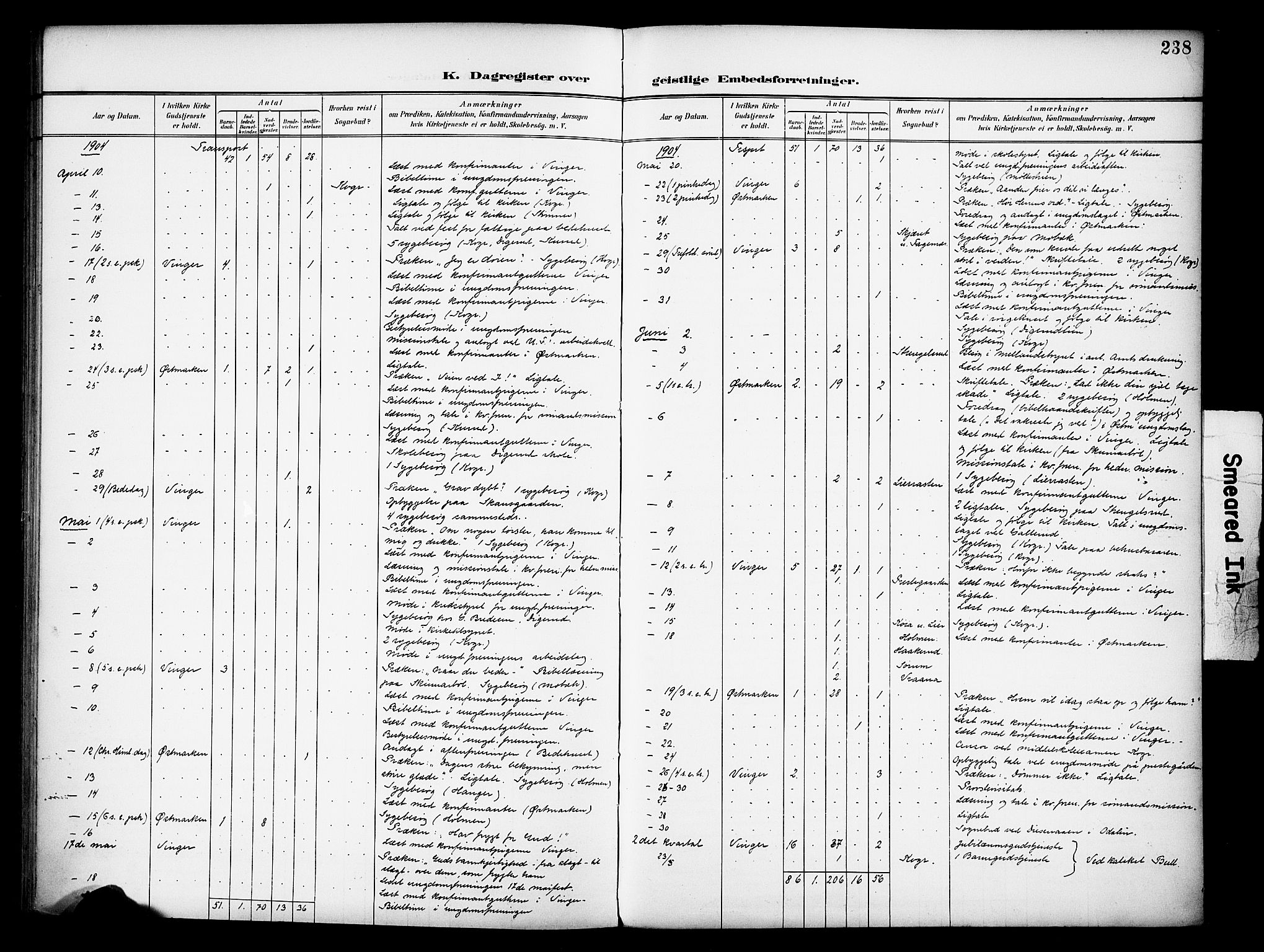 Vinger prestekontor, AV/SAH-PREST-024/H/Ha/Haa/L0016: Parish register (official) no. 16, 1898-1920, p. 238