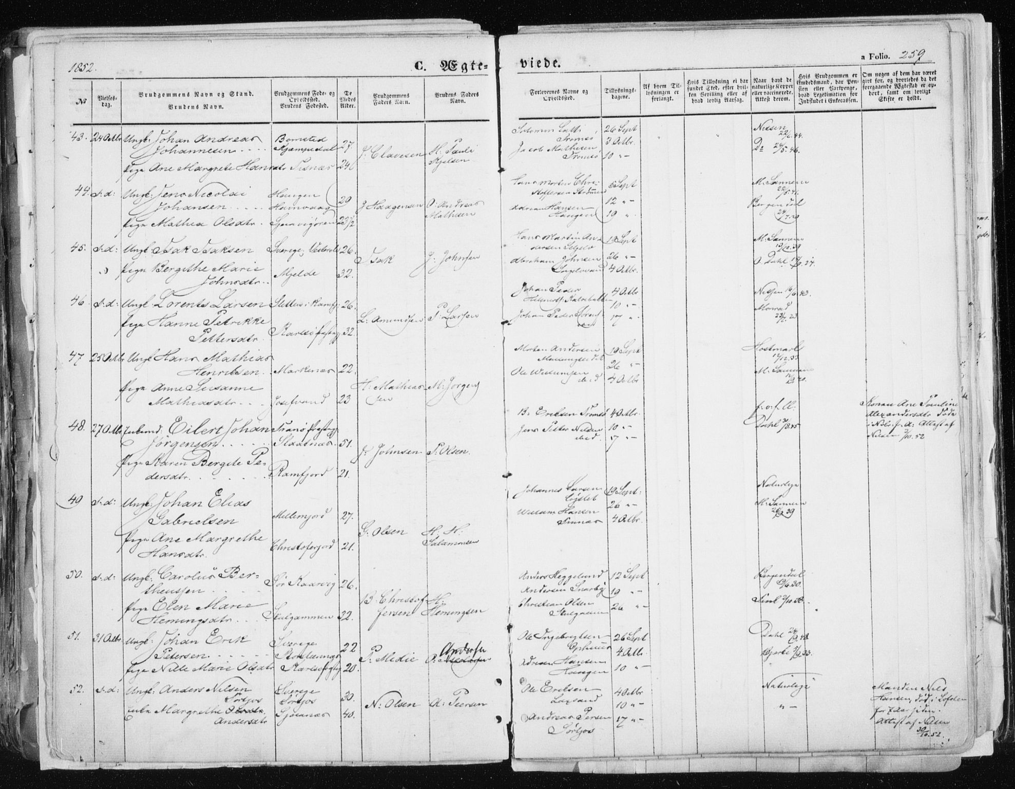 Tromsø sokneprestkontor/stiftsprosti/domprosti, SATØ/S-1343/G/Ga/L0010kirke: Parish register (official) no. 10, 1848-1855, p. 259