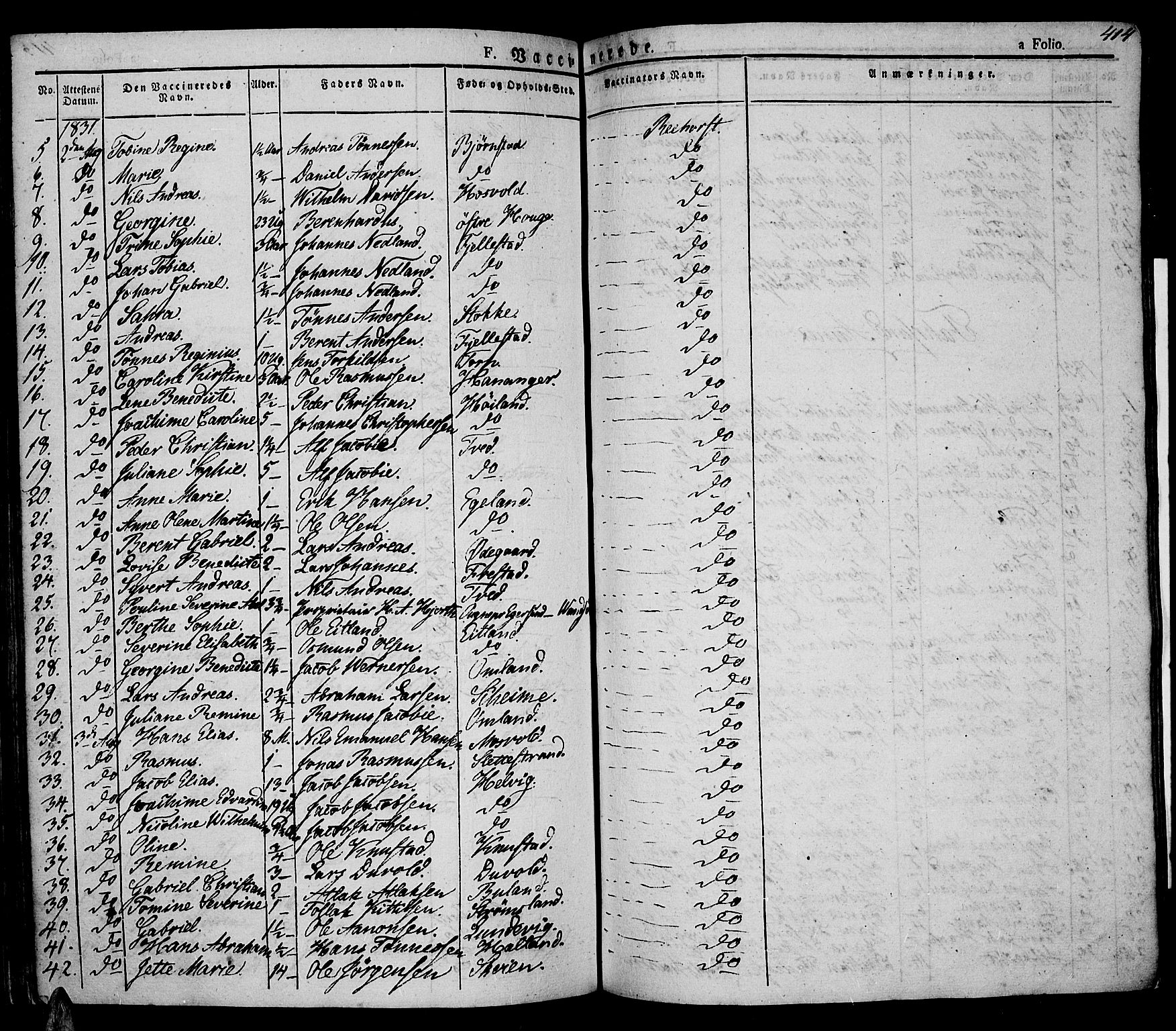 Lista sokneprestkontor, AV/SAK-1111-0027/F/Fa/L0008: Parish register (official) no. A 8, 1823-1835, p. 414