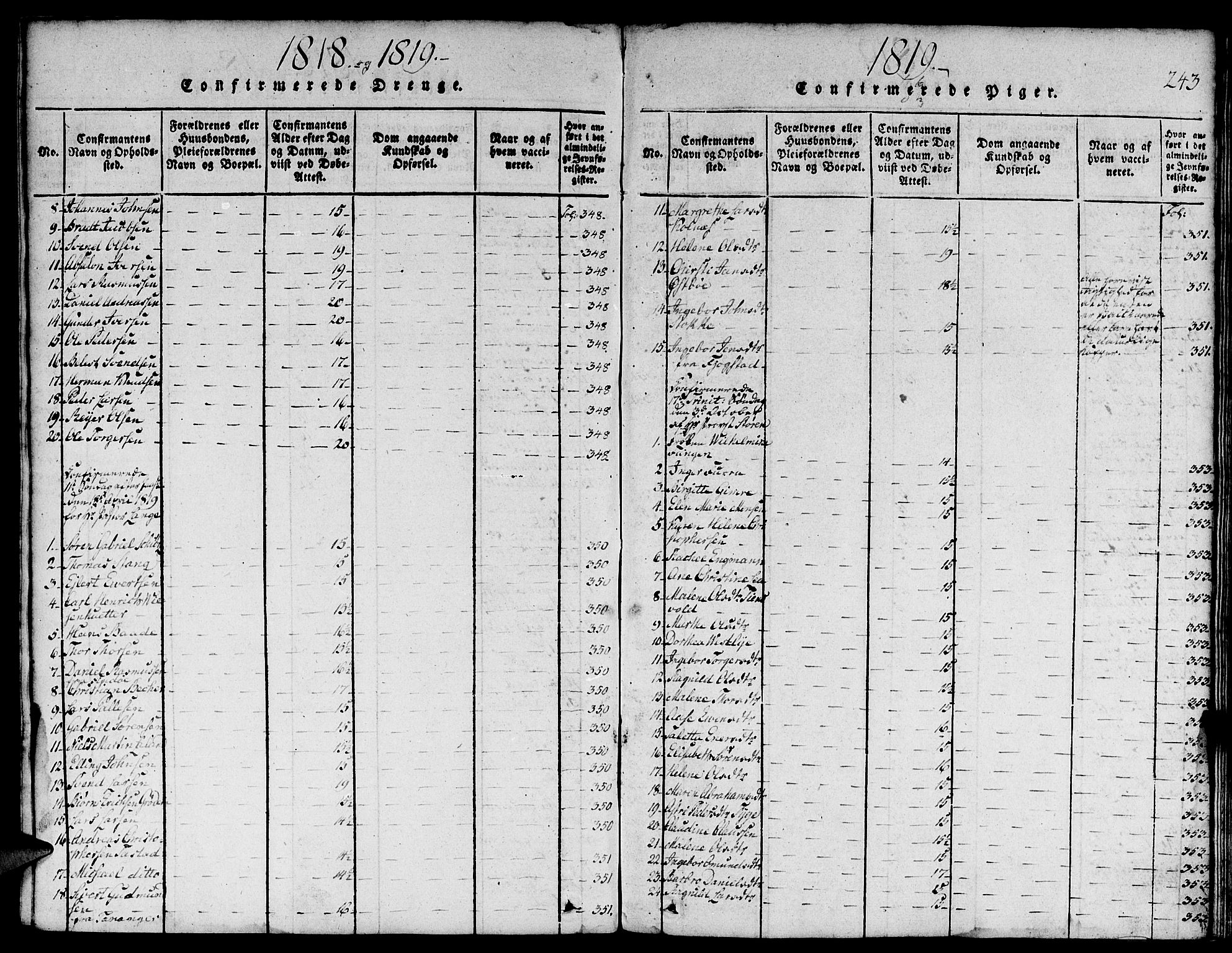 Domkirken sokneprestkontor, SAST/A-101812/001/30/30BA/L0008: Parish register (official) no. A 8, 1816-1821, p. 243