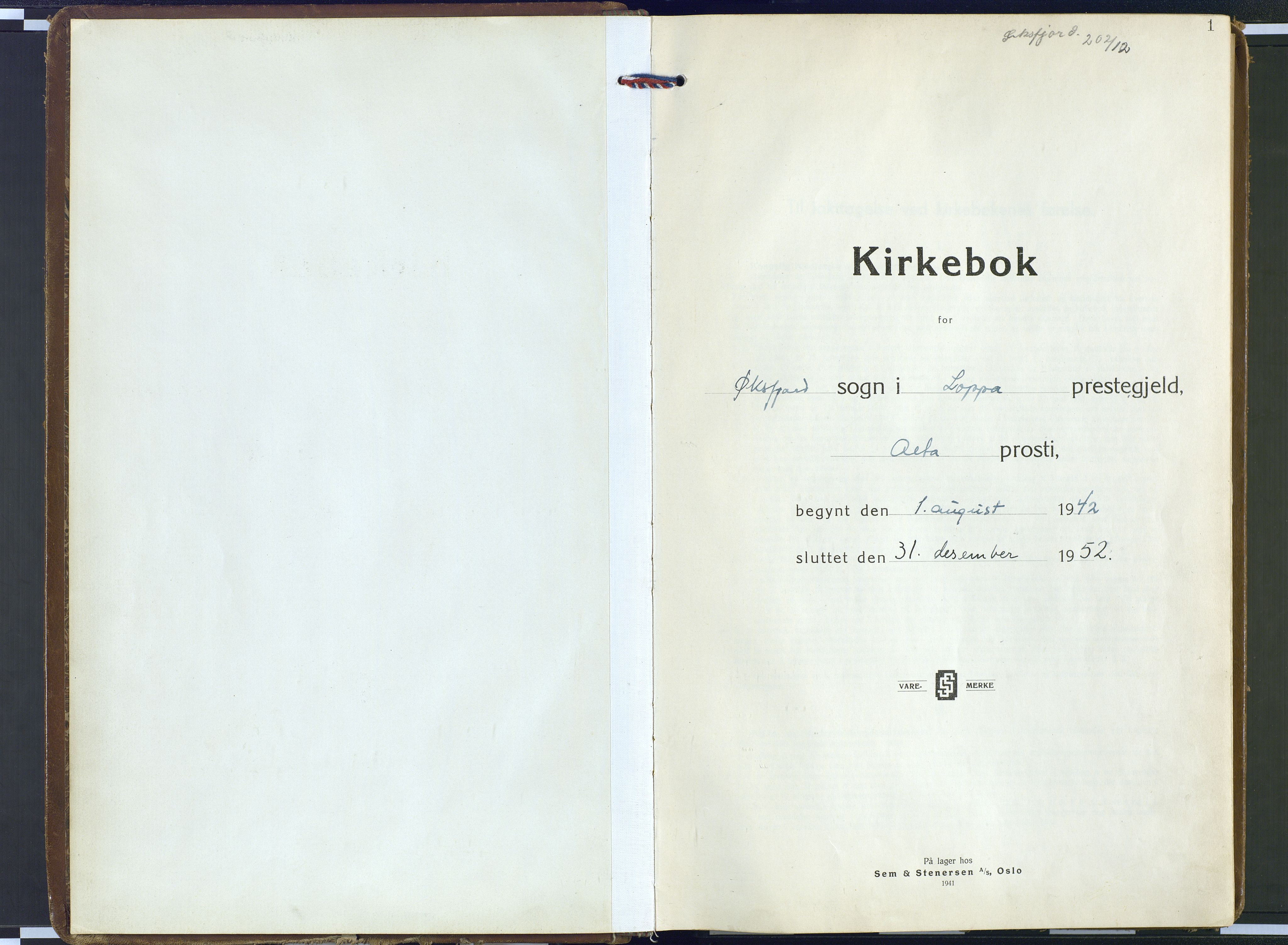 Loppa sokneprestkontor, AV/SATØ-S-1339/H/Ha/L0016kirke: Parish register (official) no. 16, 1942-1952, p. 1