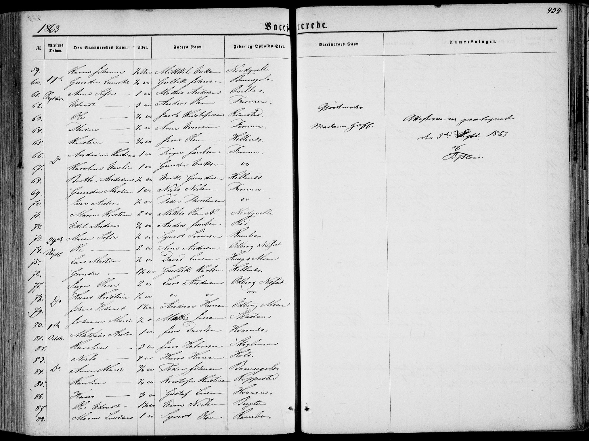 Hedrum kirkebøker, AV/SAKO-A-344/F/Fa/L0007: Parish register (official) no. I 7, 1857-1868, p. 434