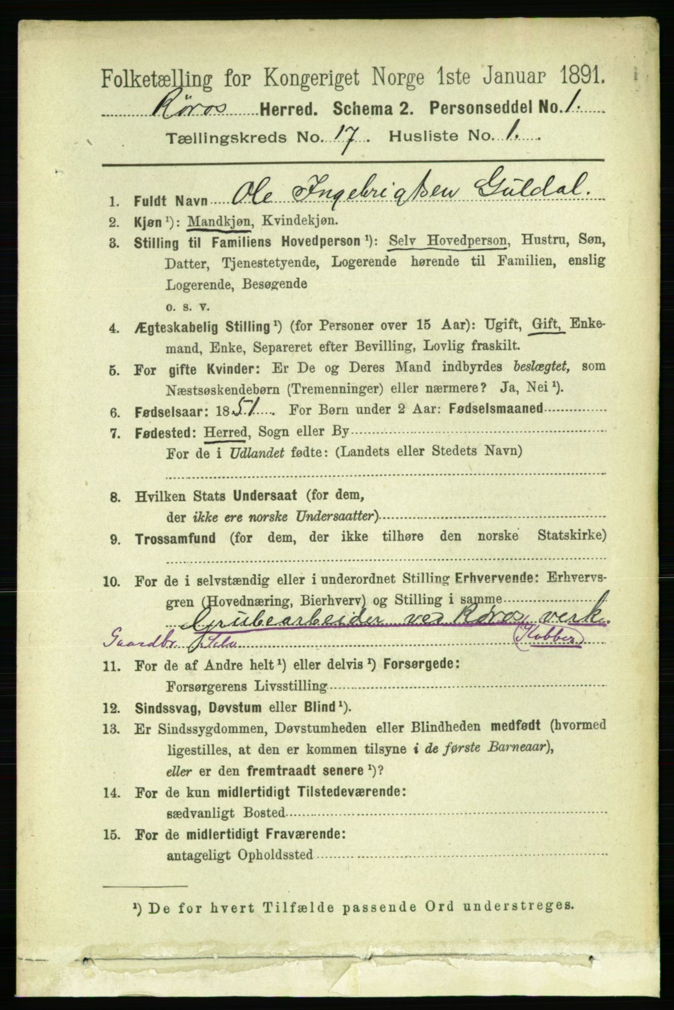 RA, 1891 census for 1640 Røros, 1891, p. 4342