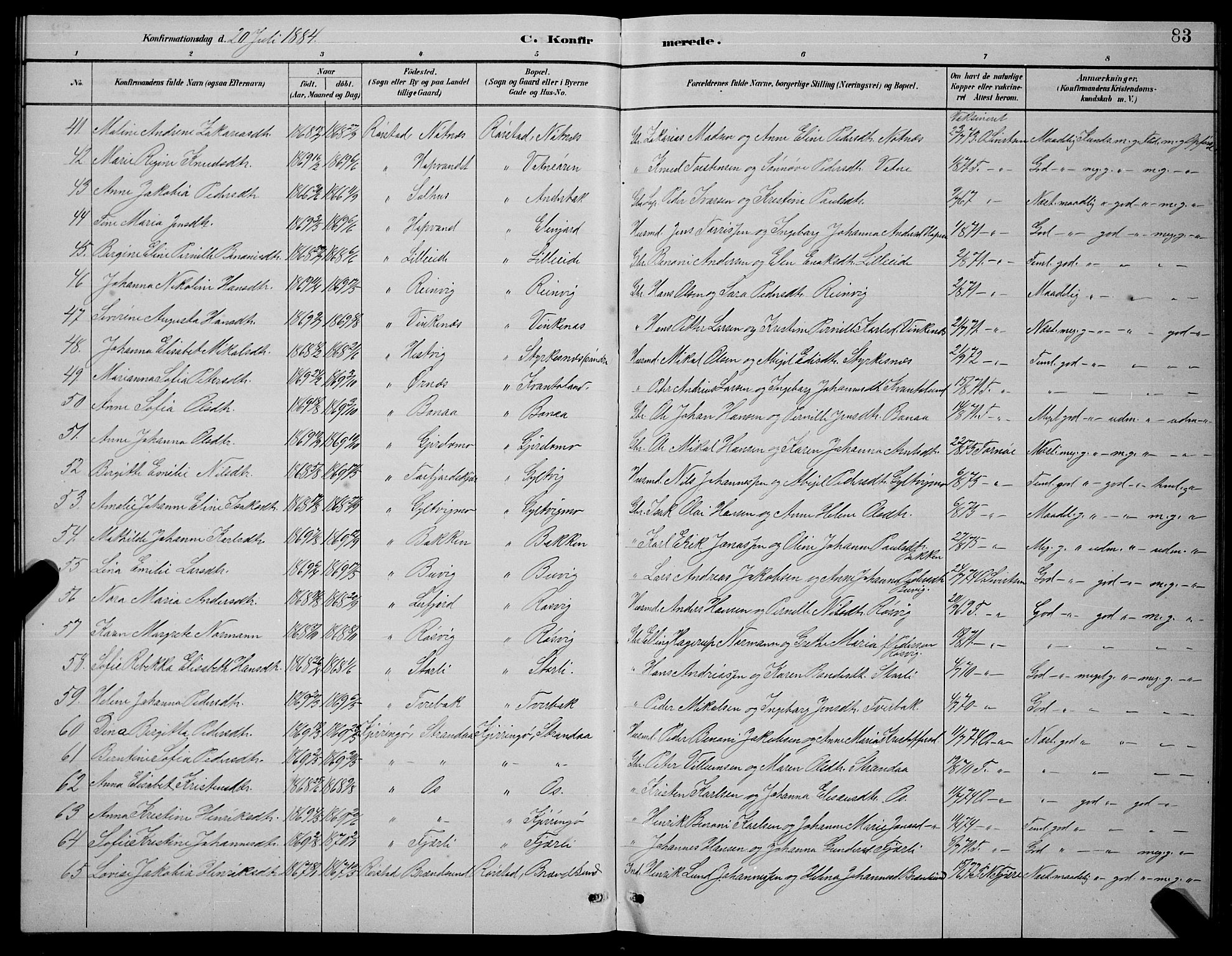 Ministerialprotokoller, klokkerbøker og fødselsregistre - Nordland, AV/SAT-A-1459/854/L0785: Parish register (copy) no. 854C01, 1883-1891, p. 83